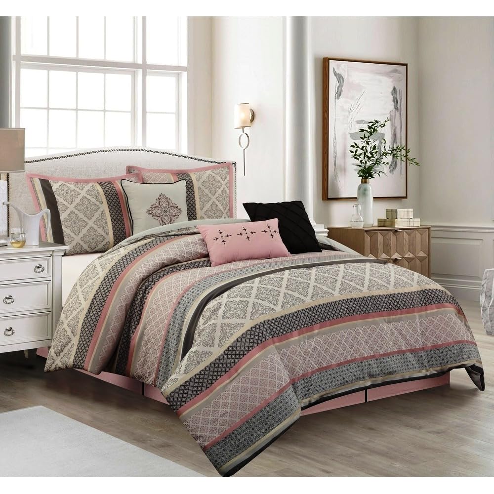 Pink Comforter for Cal King Size Bed | All Season Boho Bedding