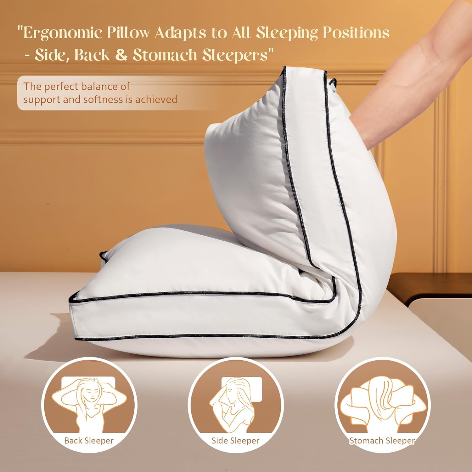 Feather Down Pillows King Size Set of 2 with Gusset, Luxury