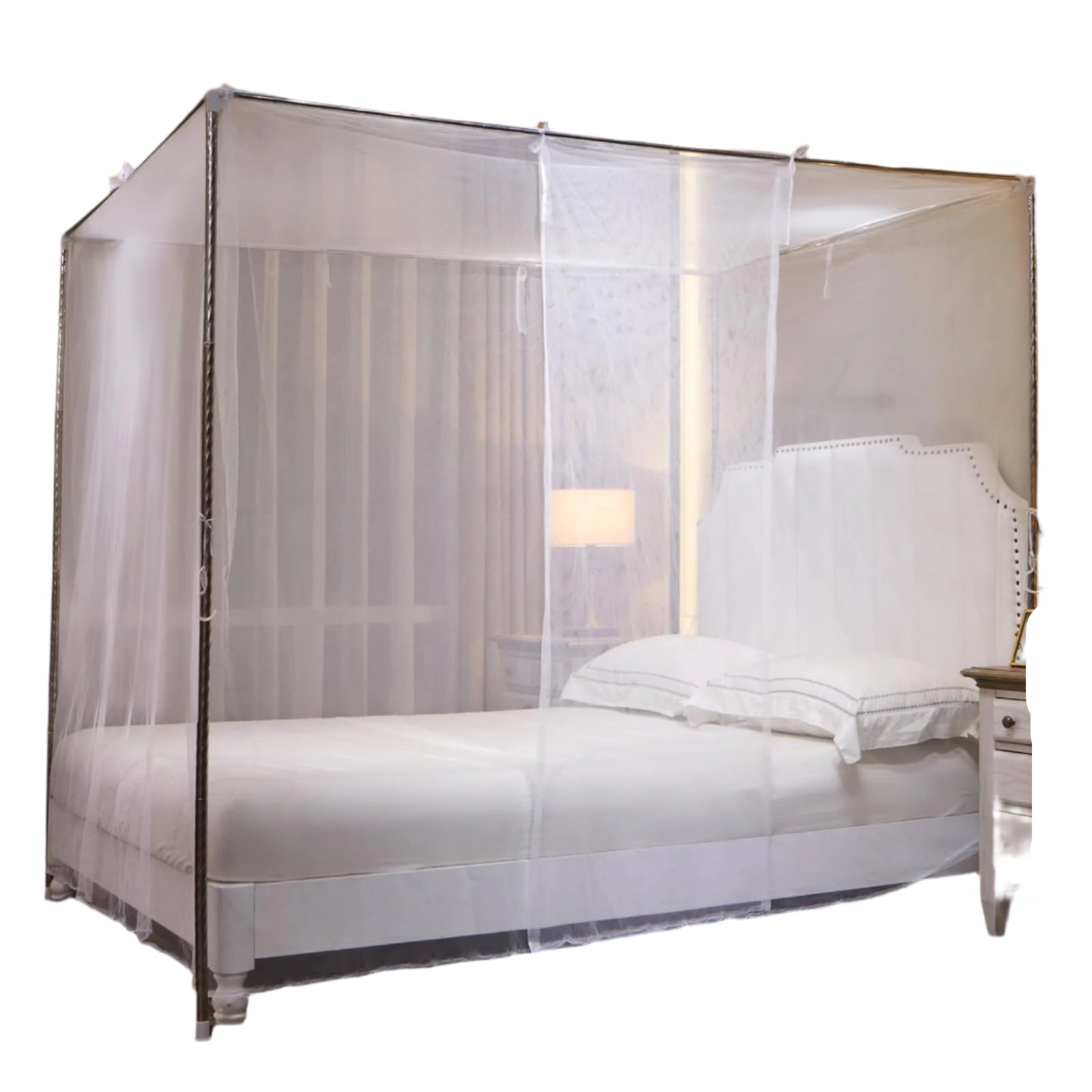 White Mosquito Net Tent for Bed，One Side Opening Canopy Netting