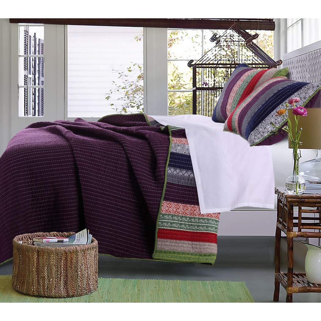 3 Piece Multi Patchwork Stripes Pattern Oversize Quilt King Set