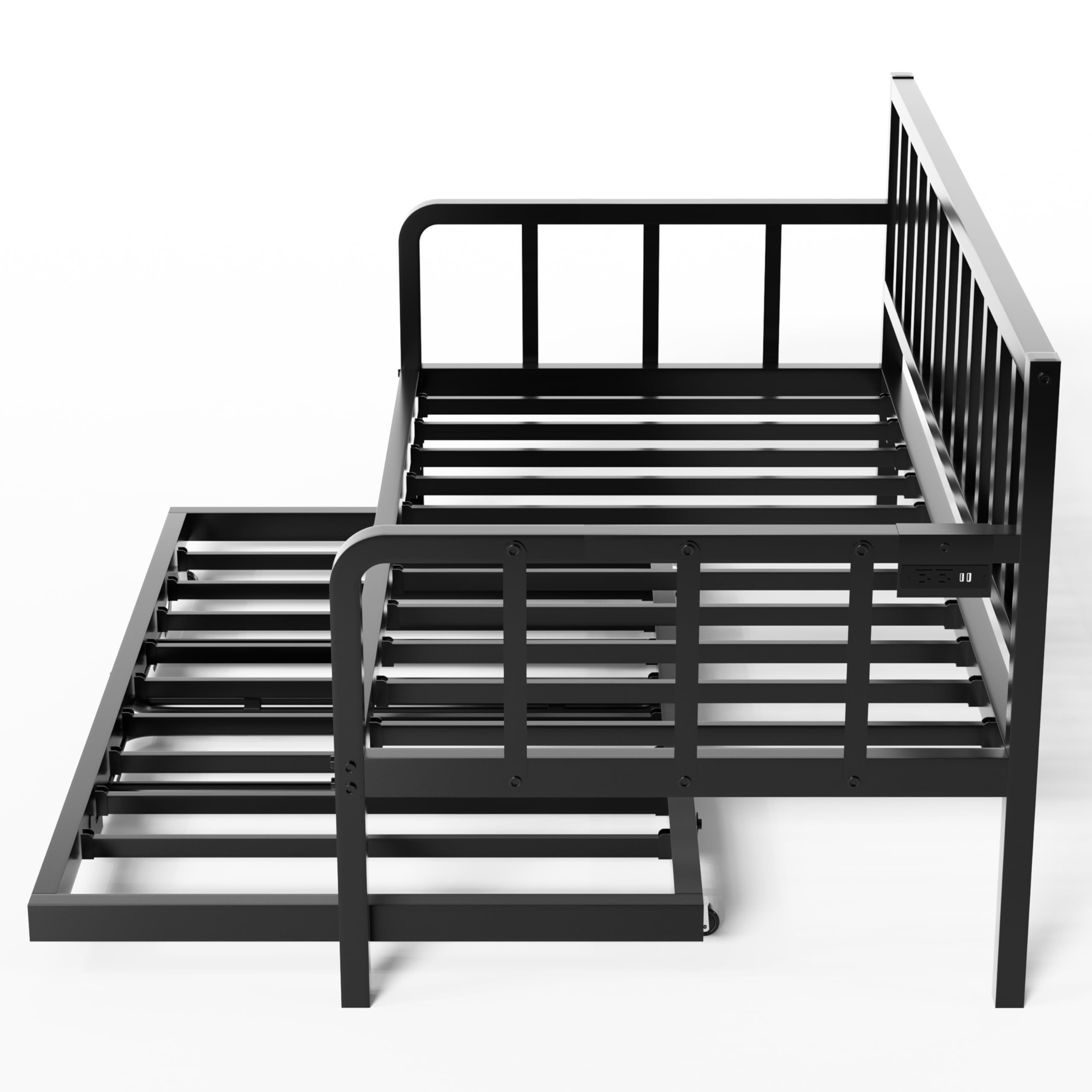 Trundle Bed, Twin Bed Frame with Charging Station and LED Lights