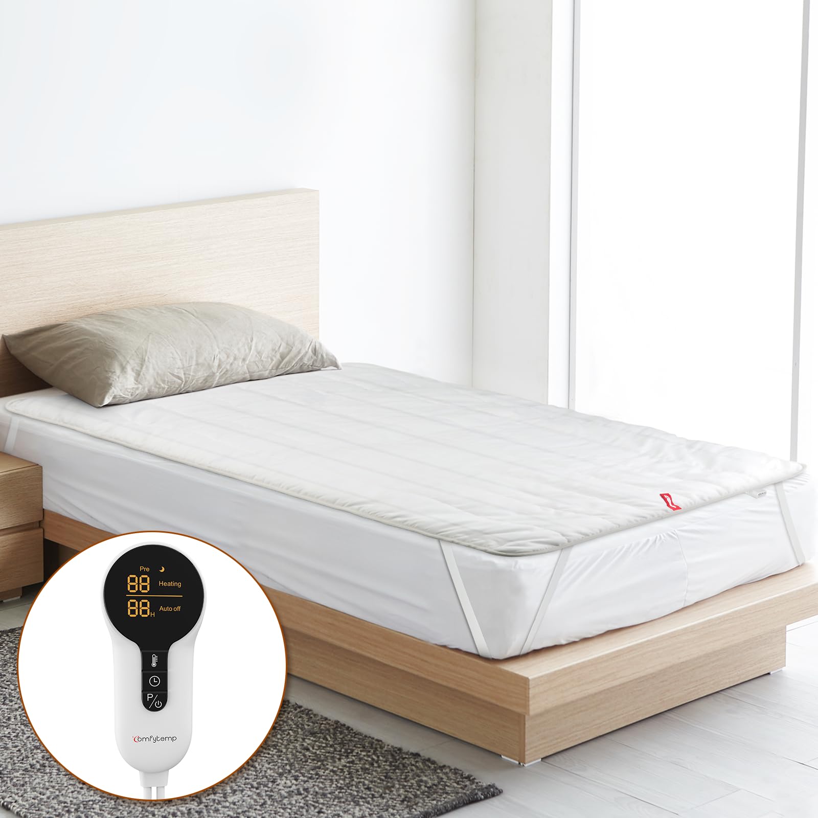 Heated Mattress Pad Twin Size, Foot Temp Diff Design & Preheat Function & Smart