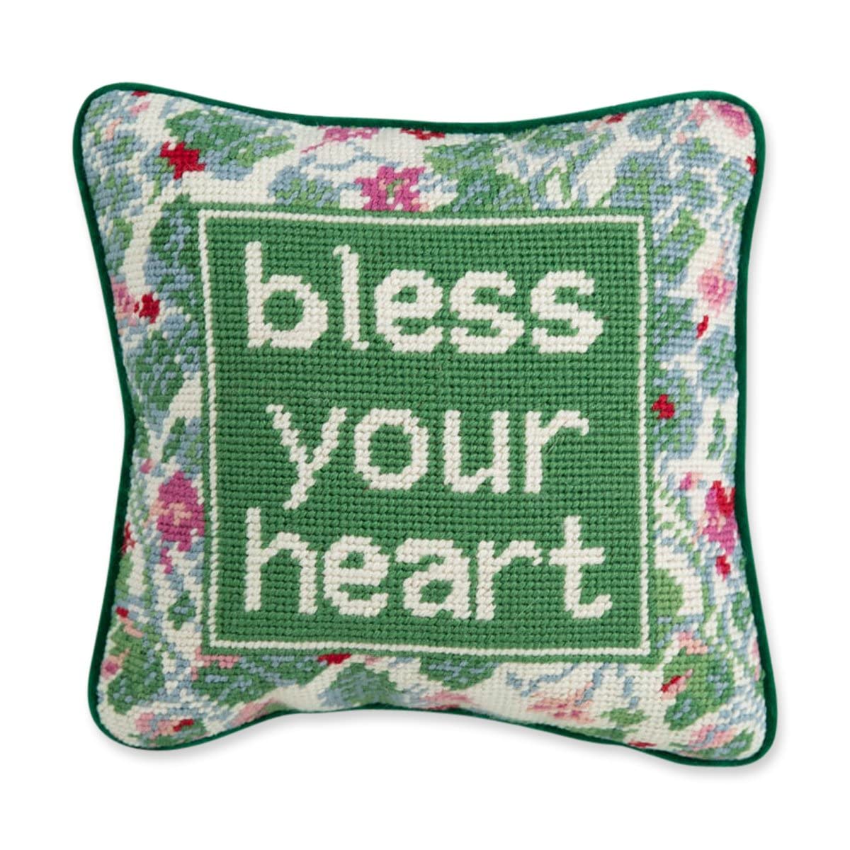 Needlepoint Decorative Throw Pillow - Bless Your Heart - 10" x 10"