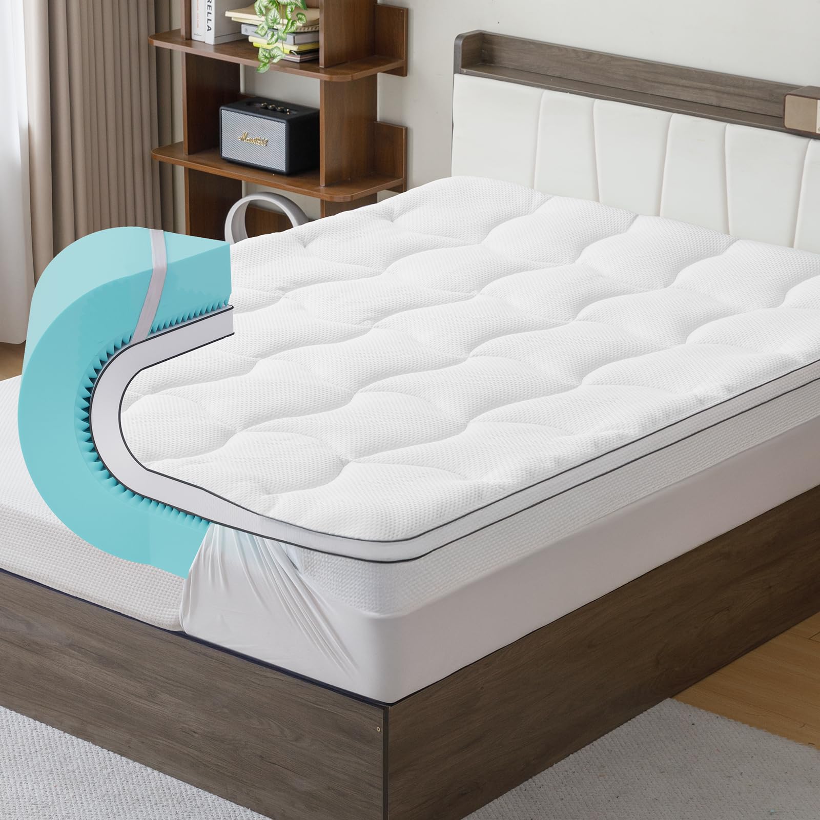 4 Inch Memory Foam Mattress Topper King Size - Dual Layer 3 Inch Cooling Gel Memory