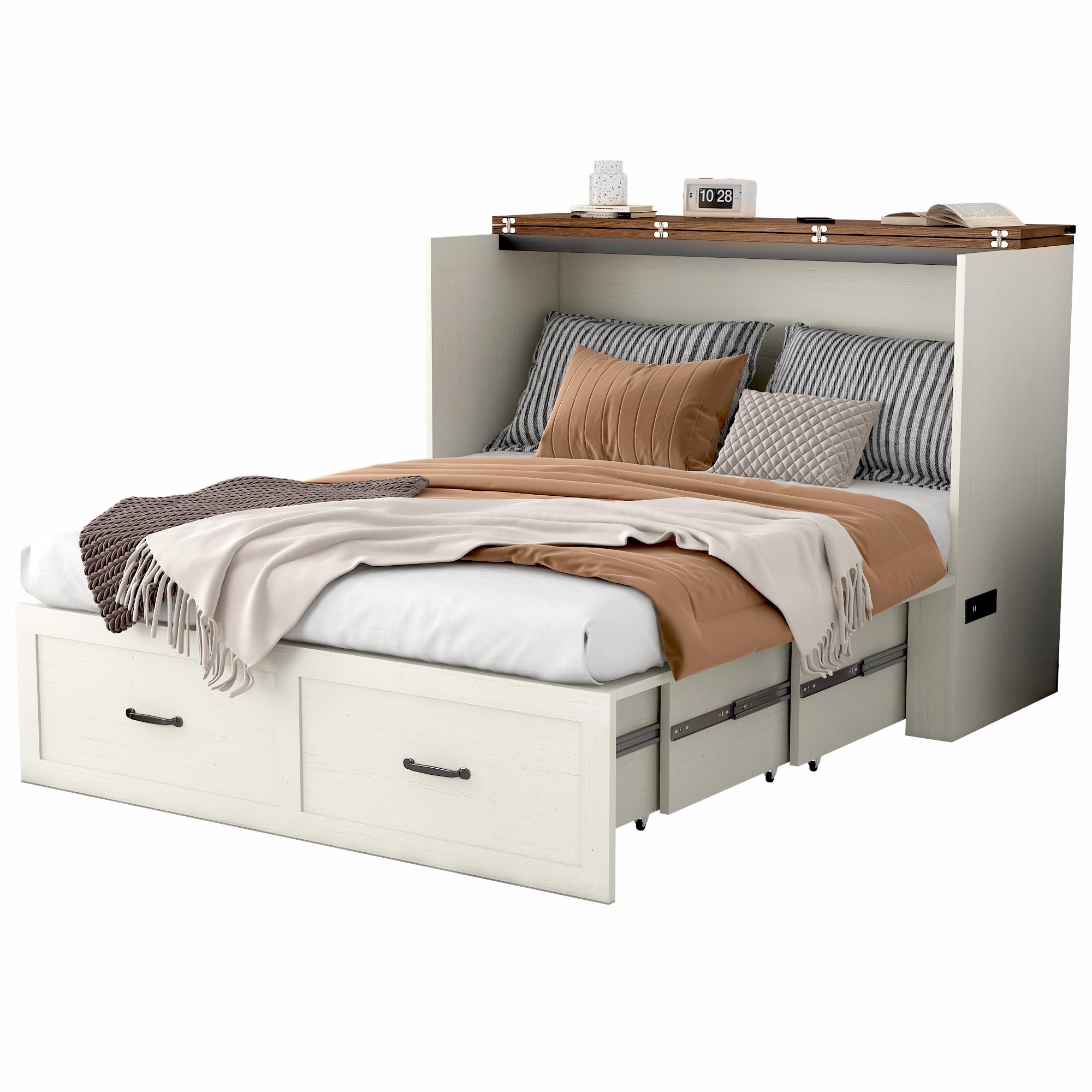 Full Size Murphy Chest Bed with Drawer and Charging Station