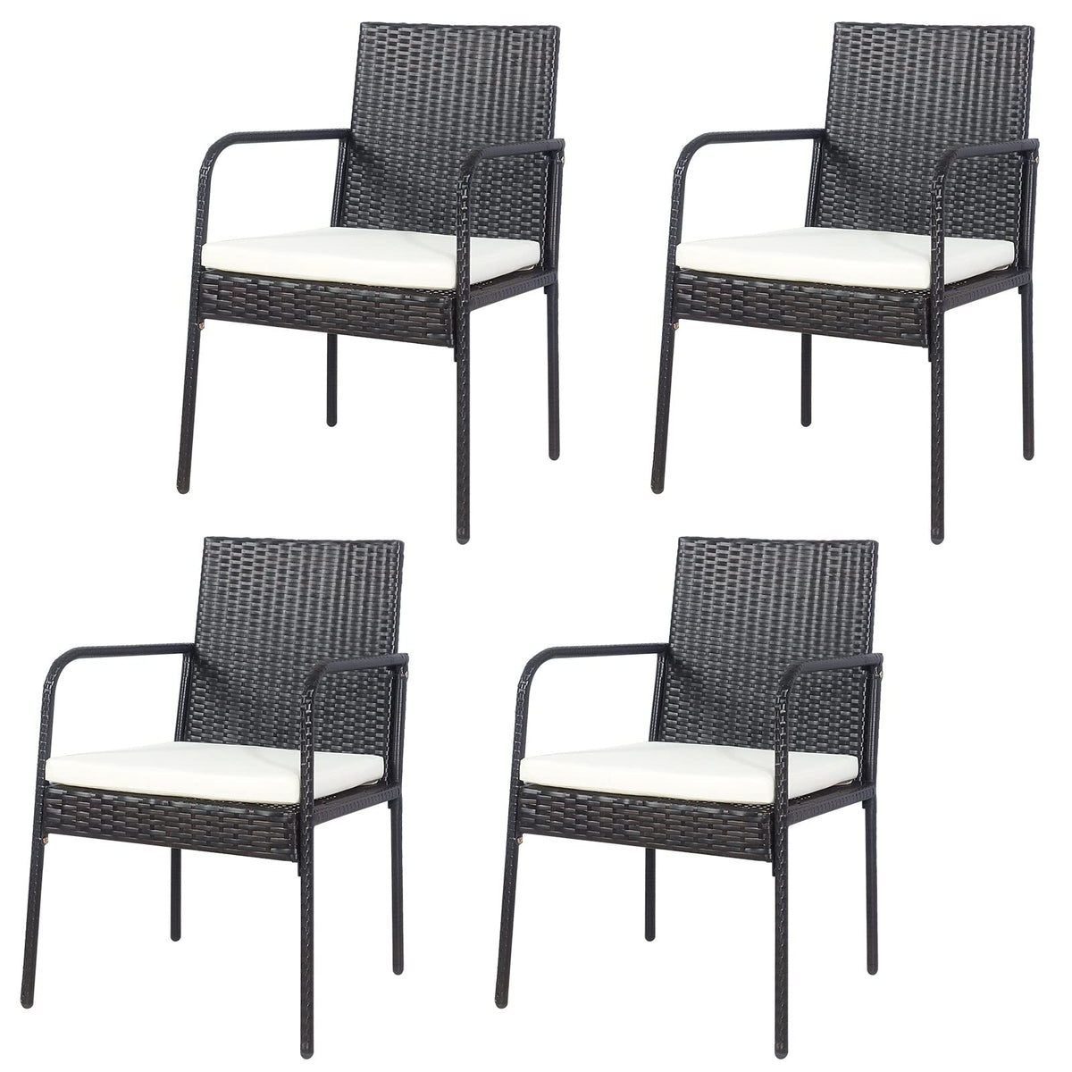 Outdoor Rattan Dining Chairs with Cushions, Set of 4