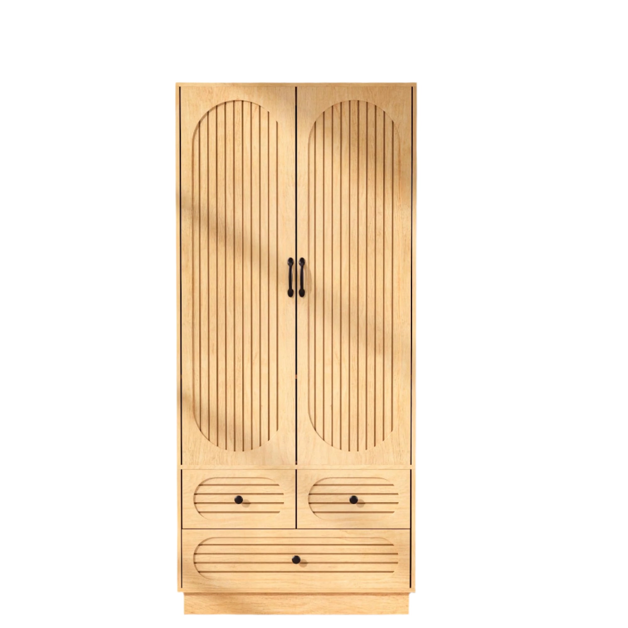 Wood Armoire Wardrobe Closet with Doors, Fluted Wardrobe Cabinet with 3 Drawers