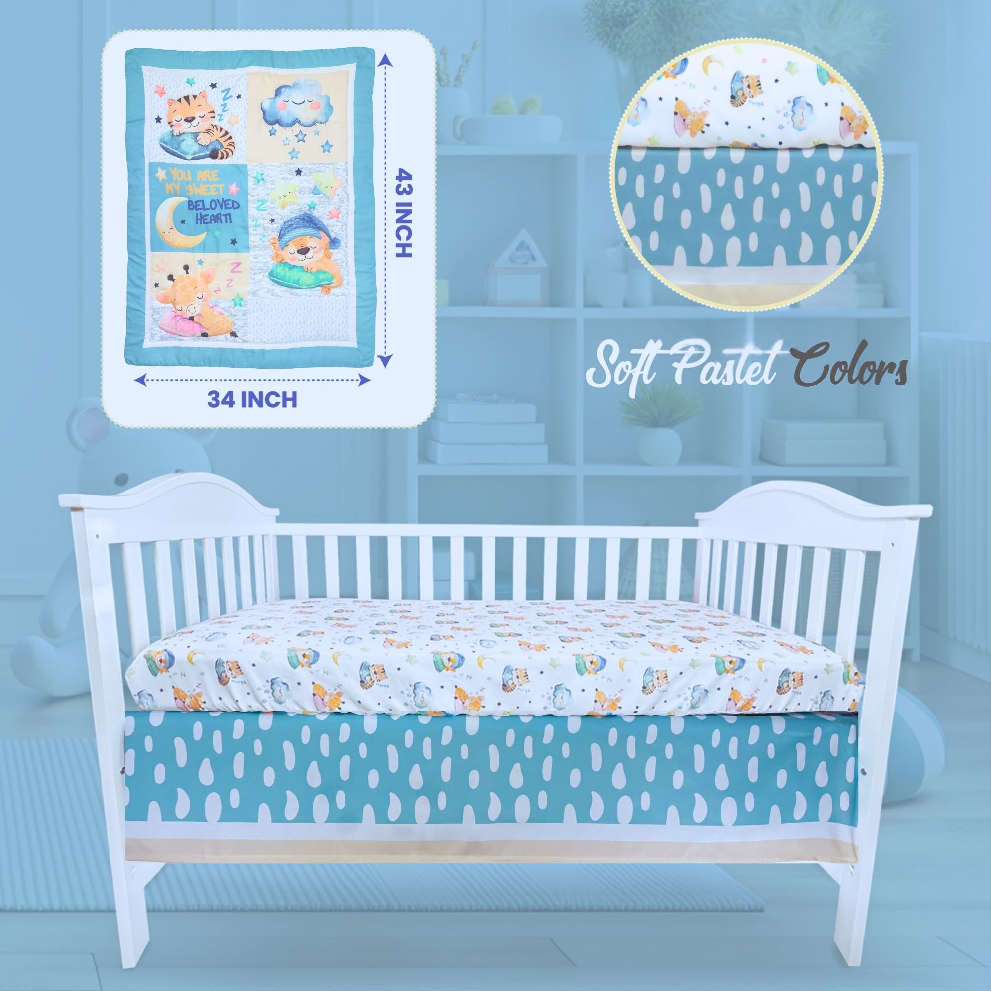 TrenD'Lay 4 Piece Baby Crib Bedding Set for Boys or Girls, Crib Set, Baby Bedding Set, Boy Crib Bedding Set, Crib Set, Juego de cuna para Bebe.