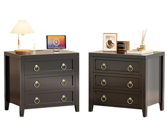 23.6 Inch Night Stand with Charger Station and USB-C Port, 3 Drawer Nightstand