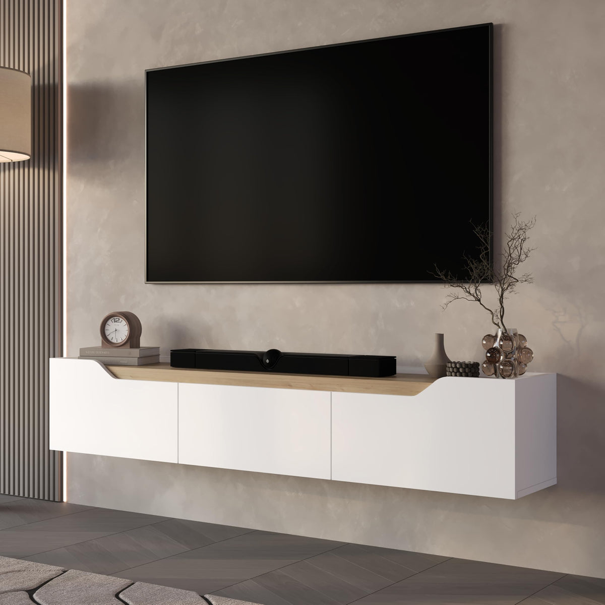 66" Floating TV Stand with Cable Management & Storage