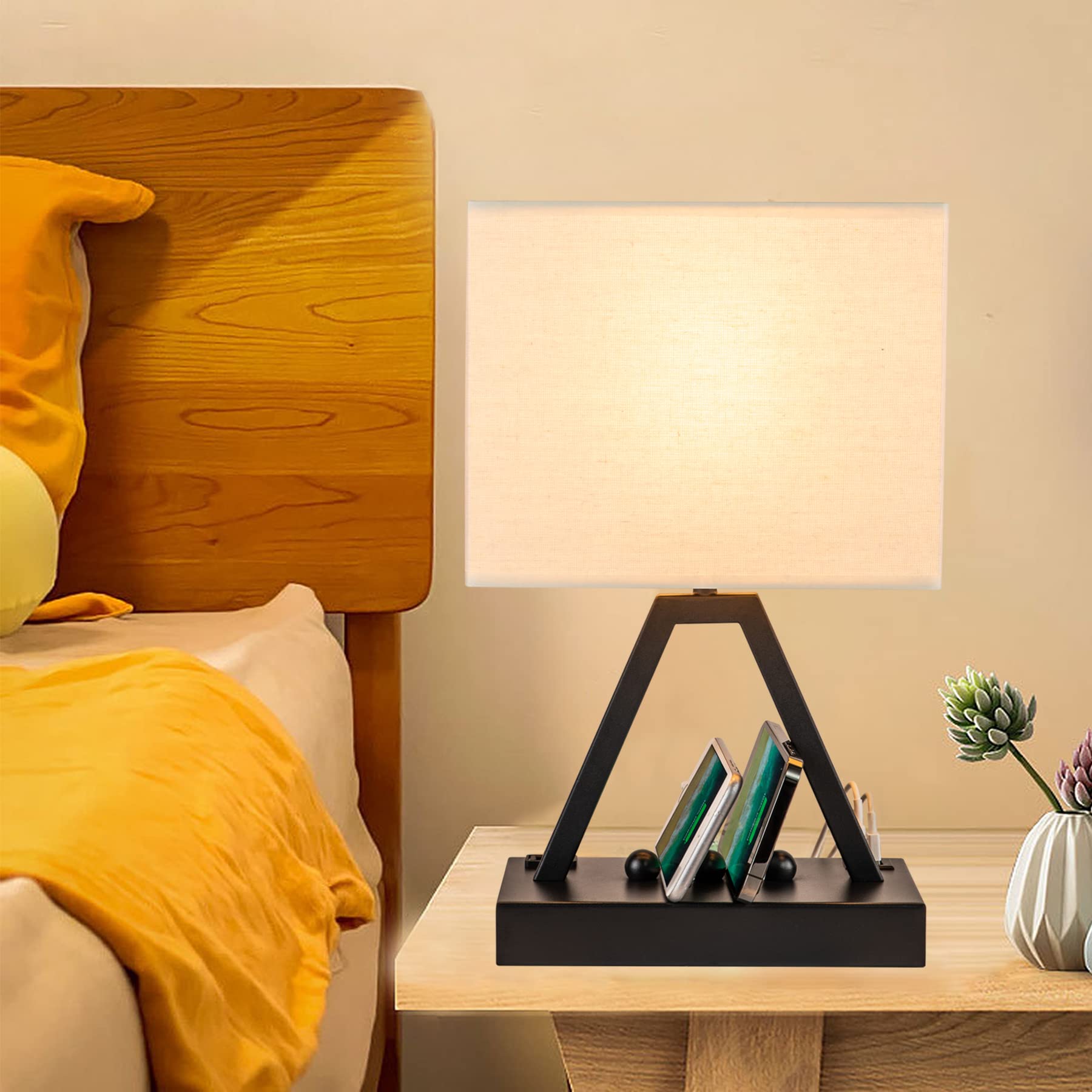 Touch Control Table Lamp, 3-Way Dimmable Desk Lamp with USB C & USB