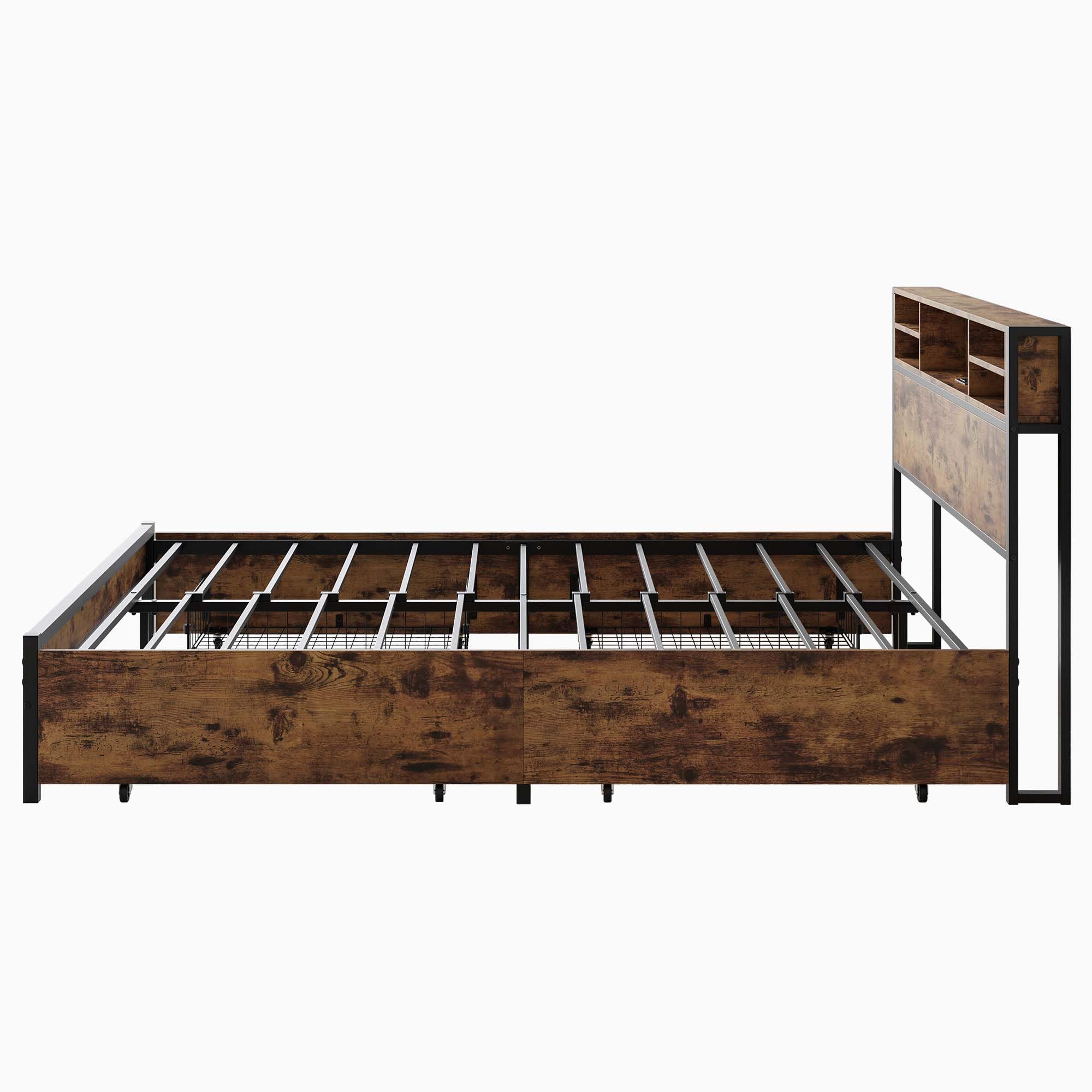 Metal Queen Bed Frame with Headboard and Storage,Platform Bed Frame Queen Size