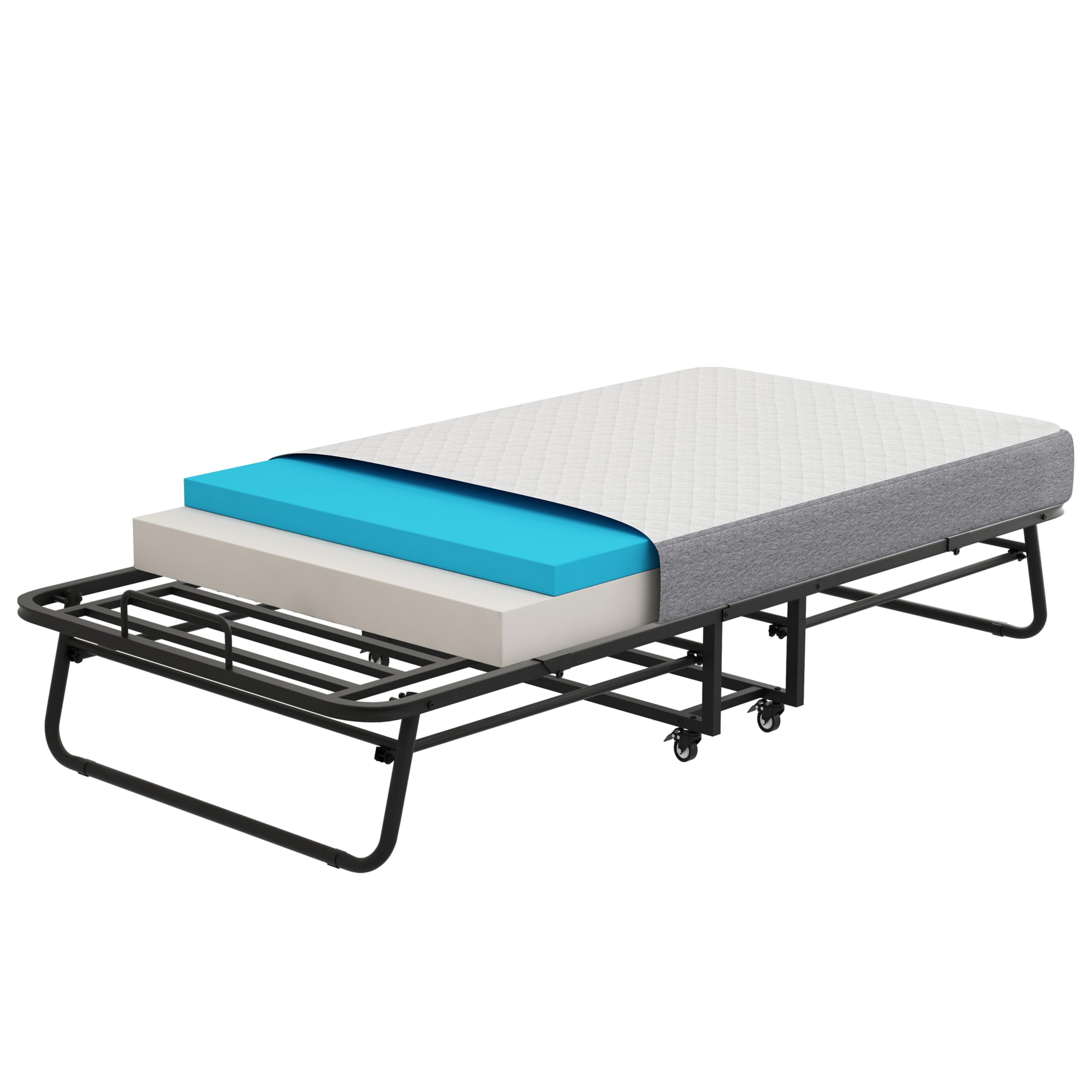 Bed with Mattress 75" x 46" Rollaway Guest Beds Portable Foldable