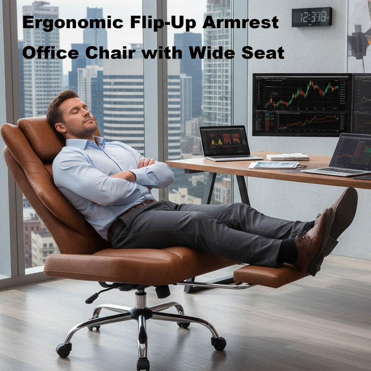Massage Office Chair with Flip-Up Armrests & Footrest