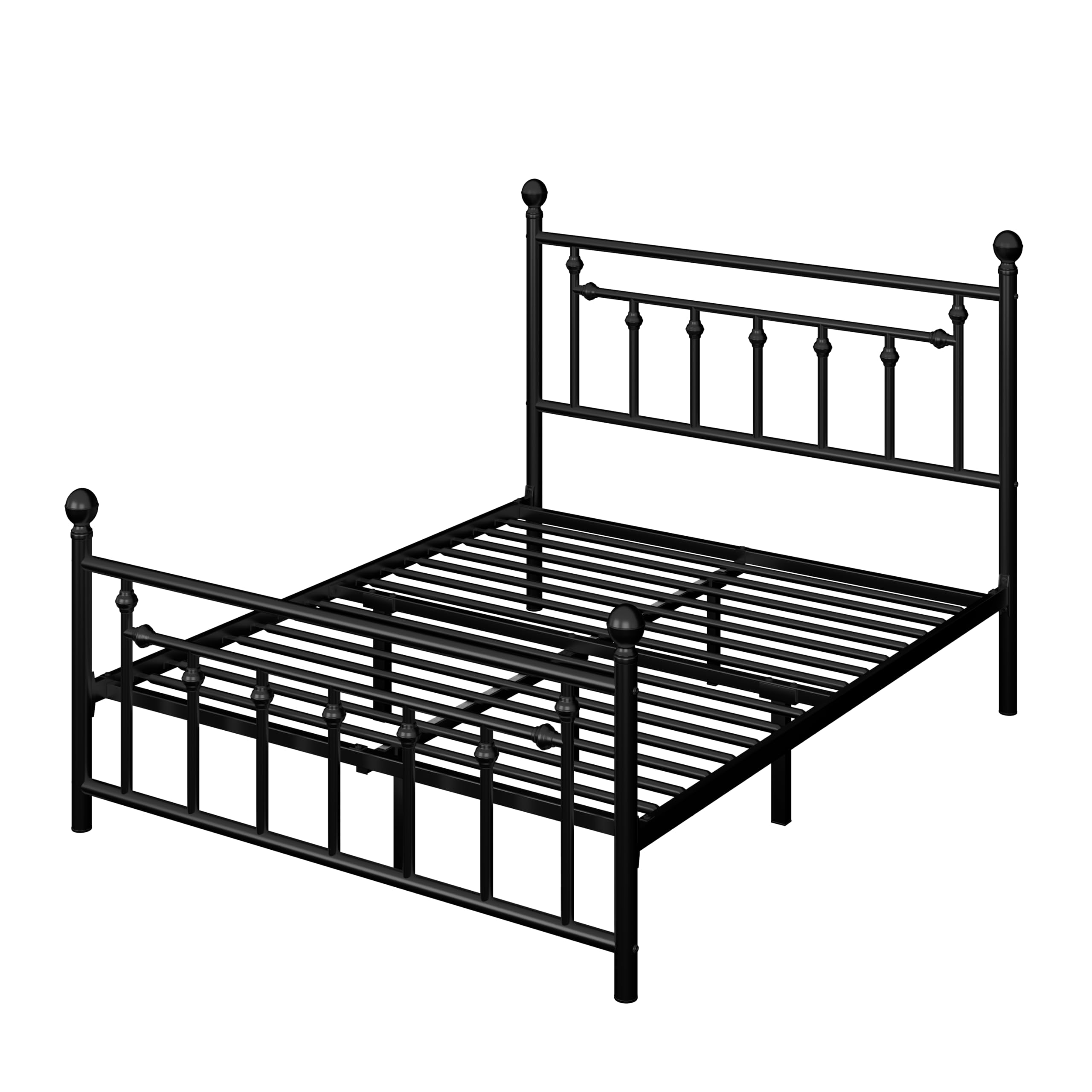 14 Inch Queen Size Metal Platform Bed Frame with Victorian Vintage Headboard