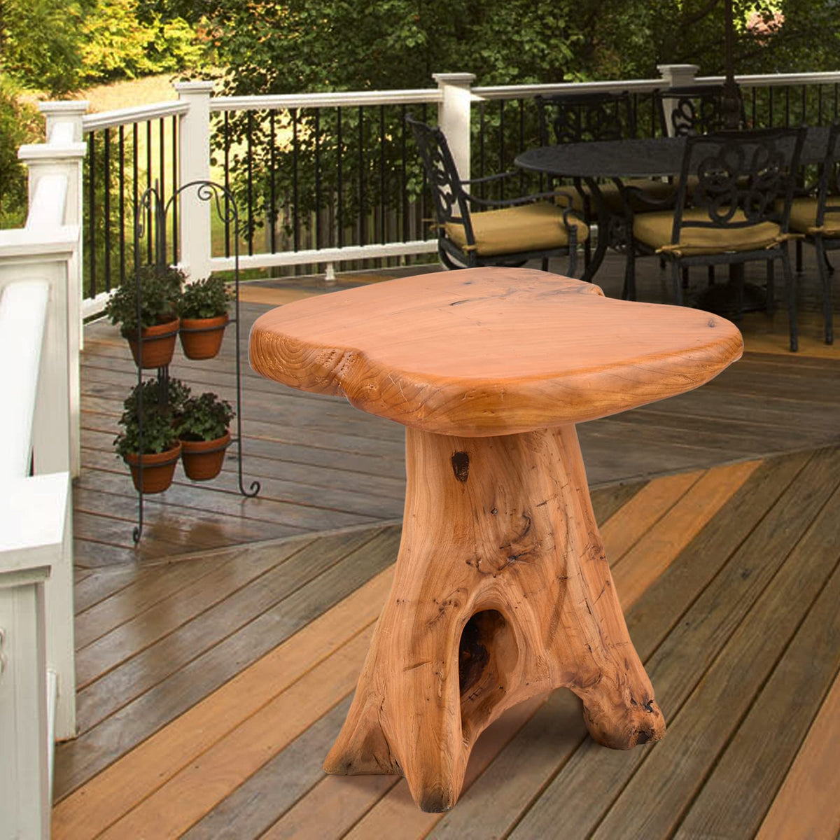 Live Edge Cedar Wood Side Table & Plant Stand Stool