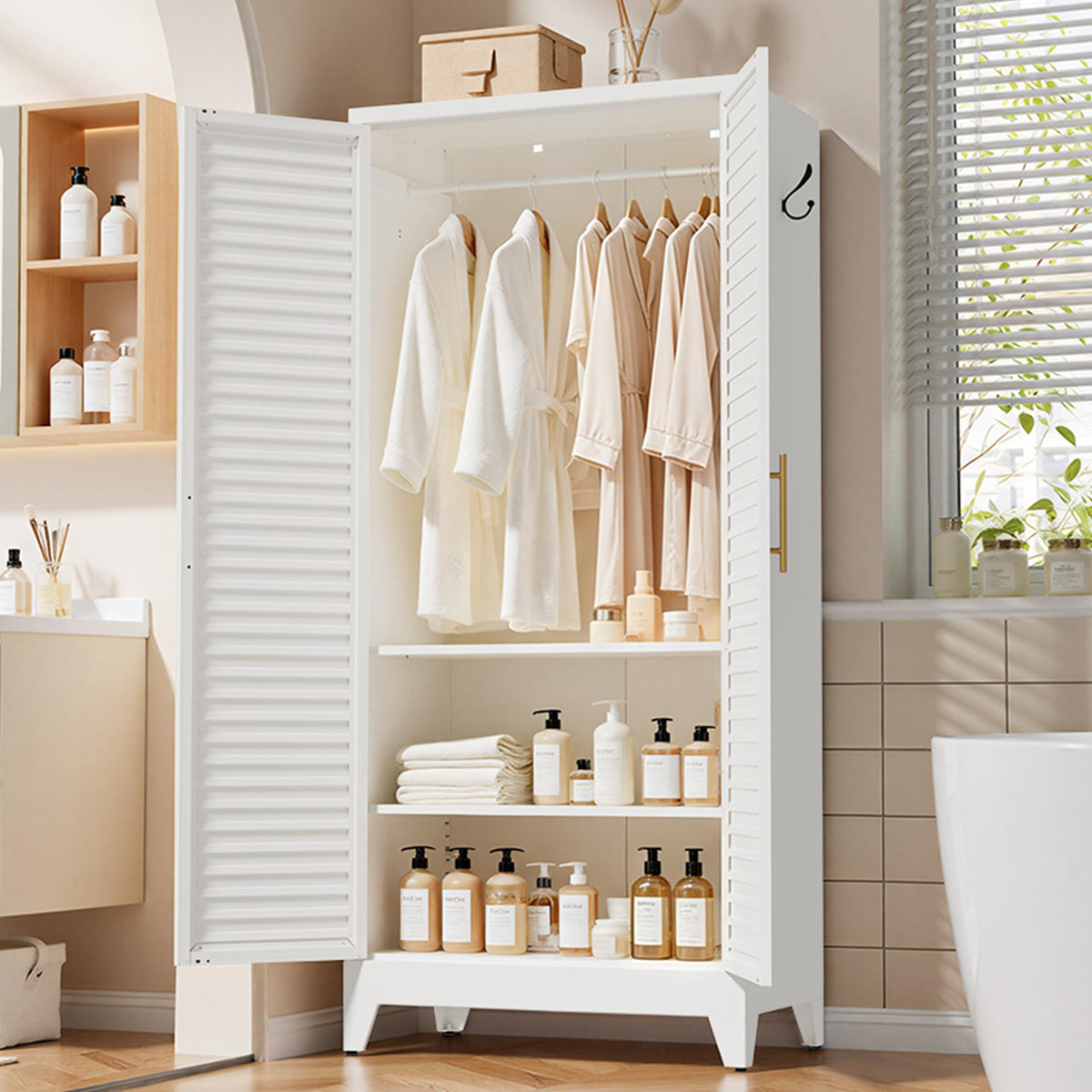 Metal Wardrobe Closet with Hanging Rod