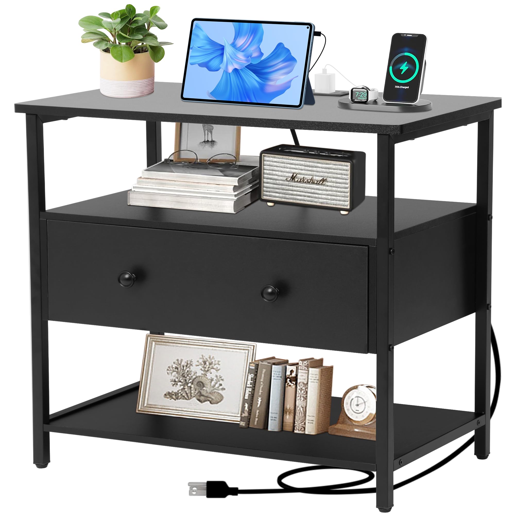 27 inch Nightstand Side Table with 1 Layer of Wooden Drawers，Nightstand