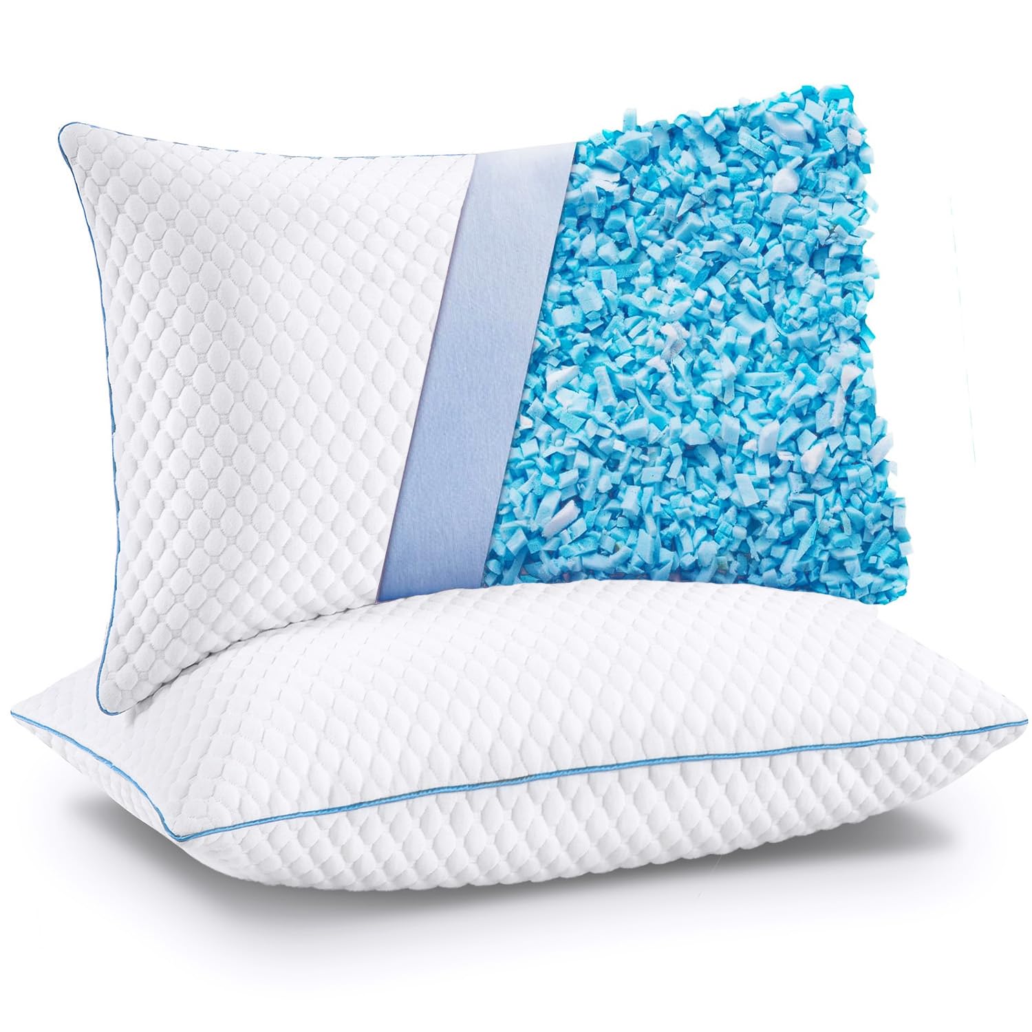 Bed Pillows King Size Set of 2, Shredded Memory Foam Pillows for Side Back