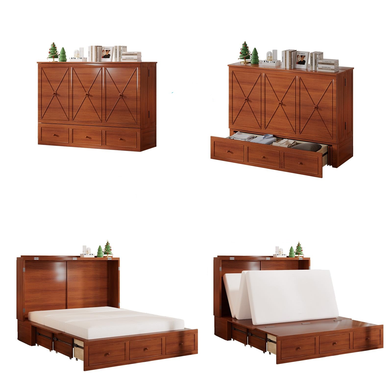 Murphy Bed, Queen Cabinet Bed with USB Ports & Storage Drawers