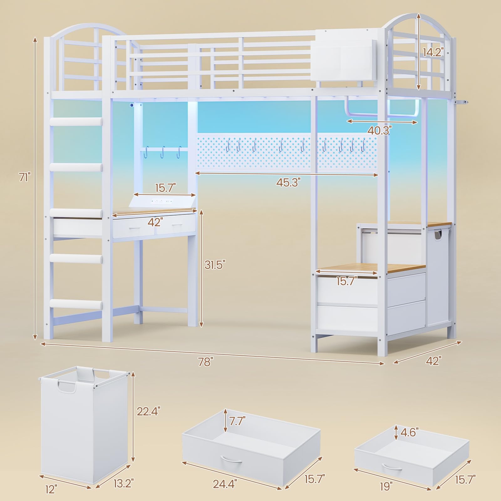 4 Drawers,Power Outlet and LED Lighted,Cloth Rack,1 Storage Hamper