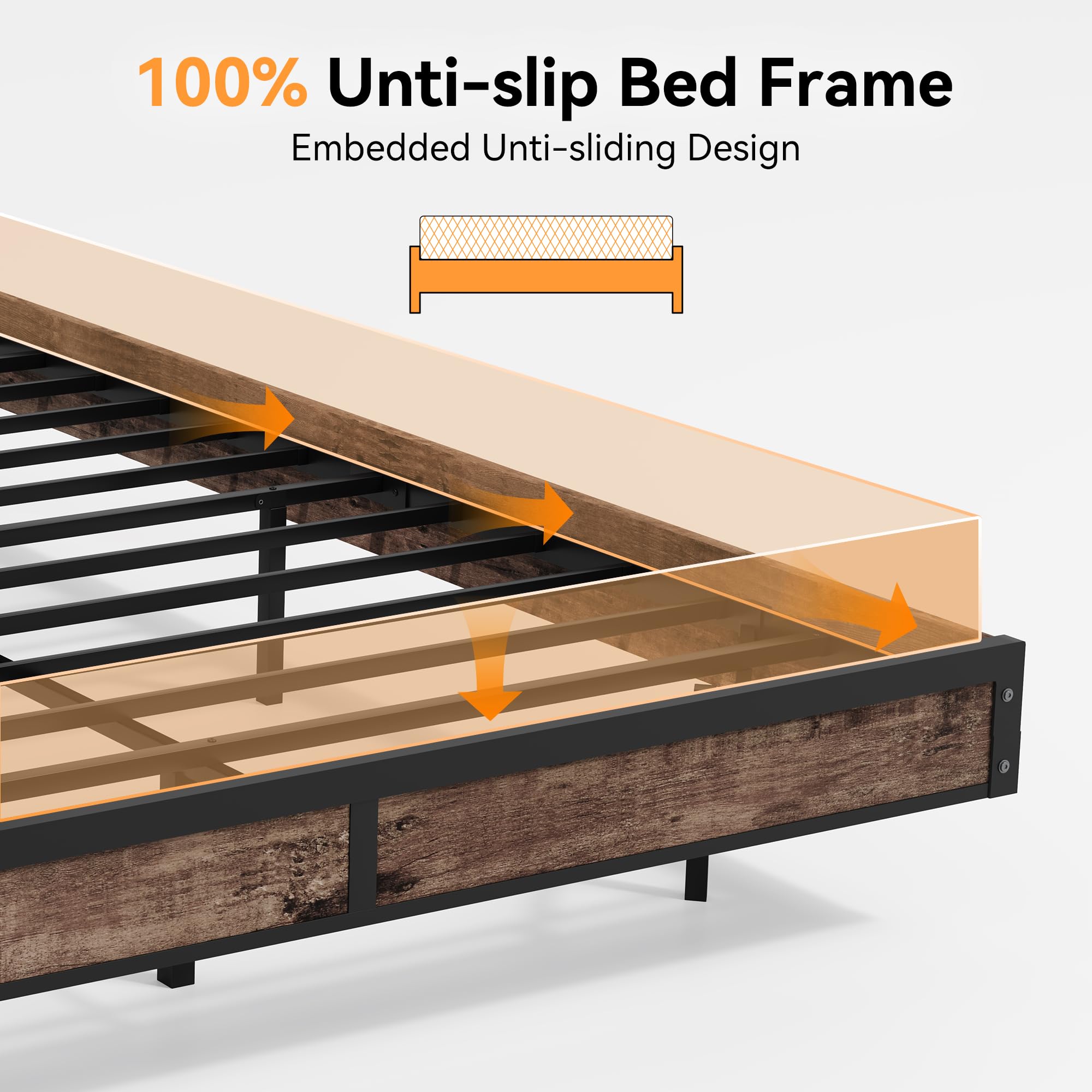 Susalt Full Size Bed Frame with Storage Headboard, Sturdy Metal Platform Bed Frame with LED Lights and Charging Station, Easy Assembly, No Box Spring Needed, Noise Free, Rustic Brown