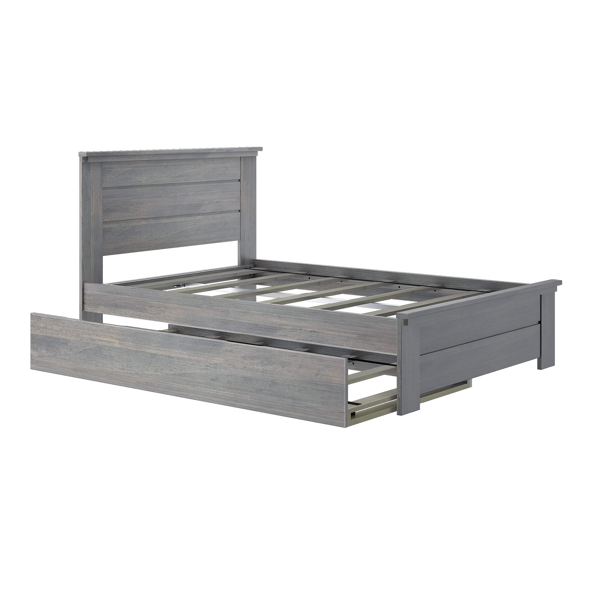 Modern Farmhouse Full Bed with Panel Headboard and Trundle, Driftwood