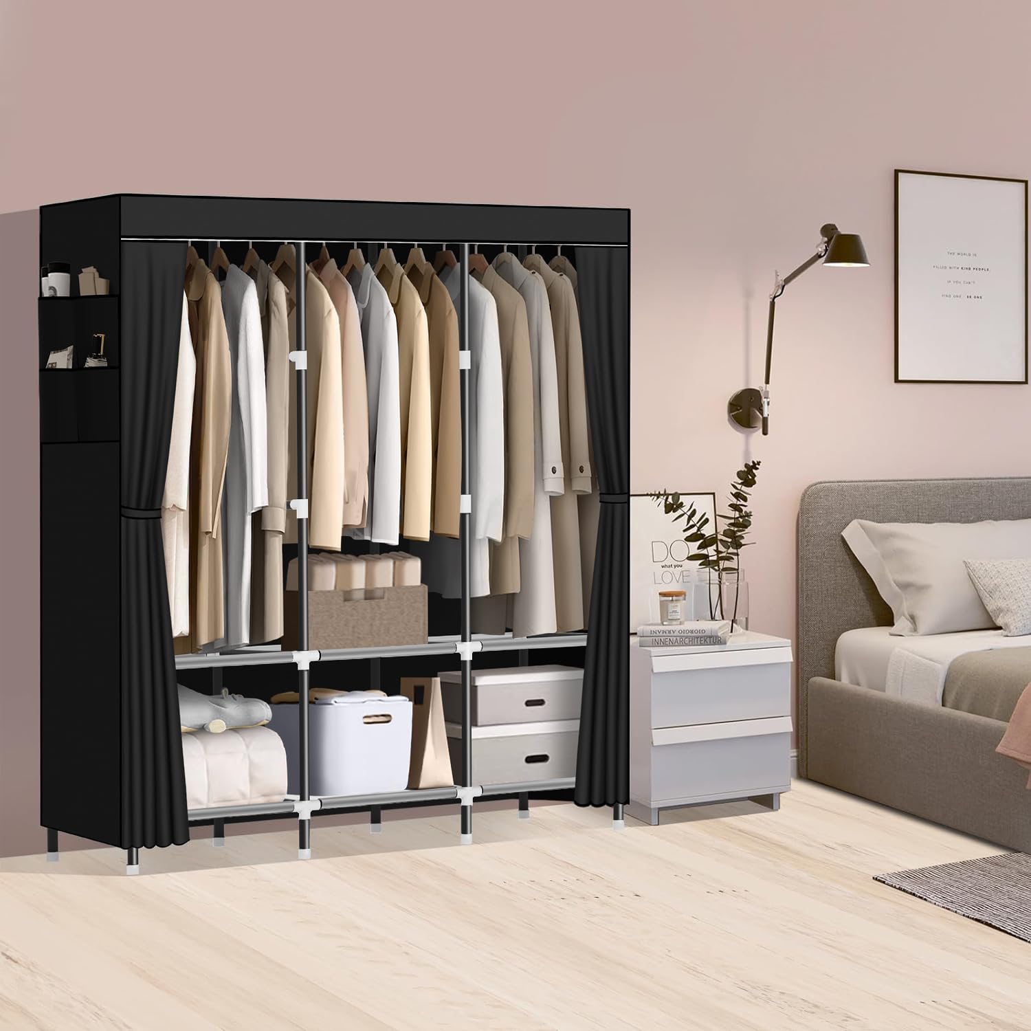 Wardrobe Closet,Portable Closet for Bedroom Steel Pipe Diameter3 Hanging rods