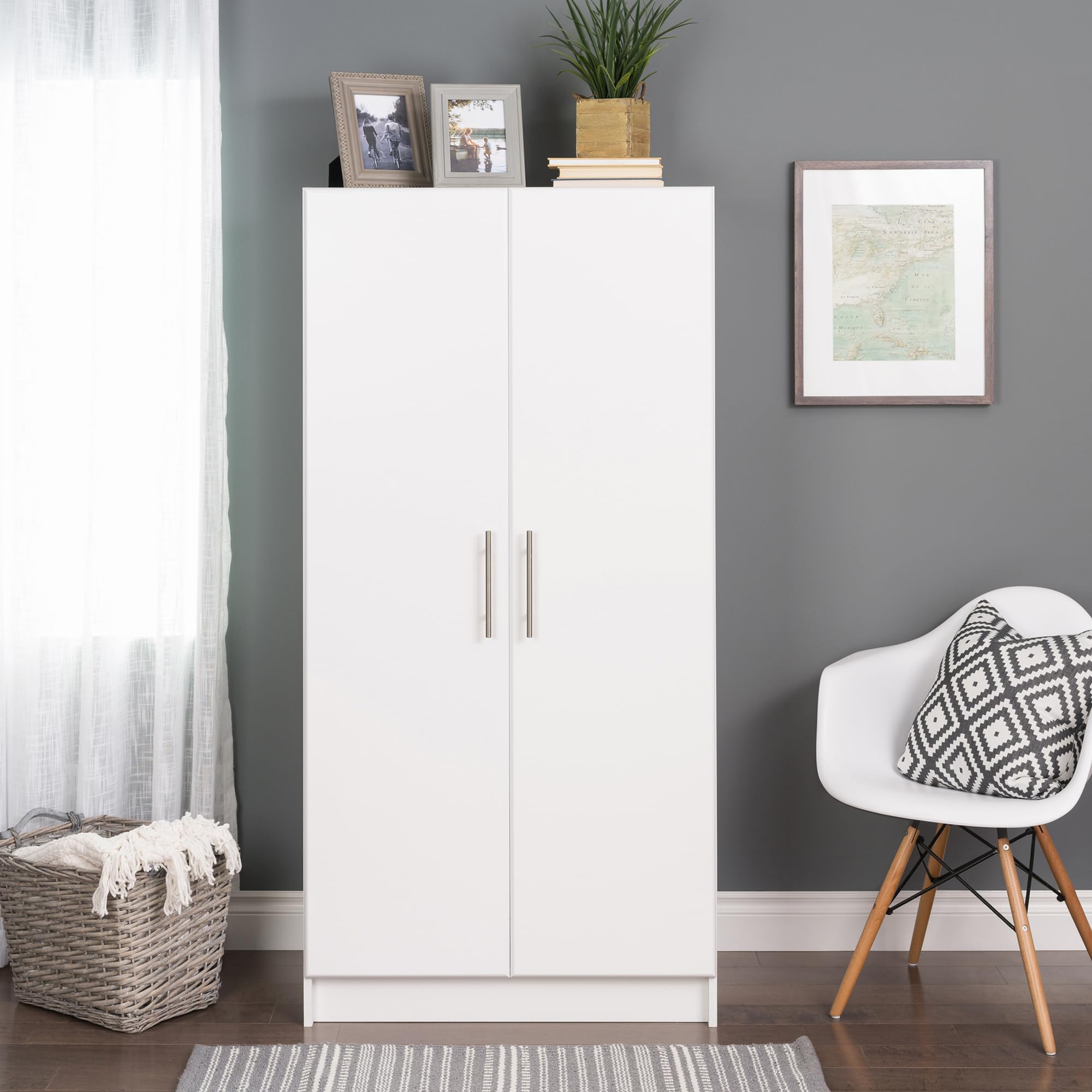 Armoir, Elite 32"W x 65"H x 24.5"D White Wardrobe Closet & Cabinet
