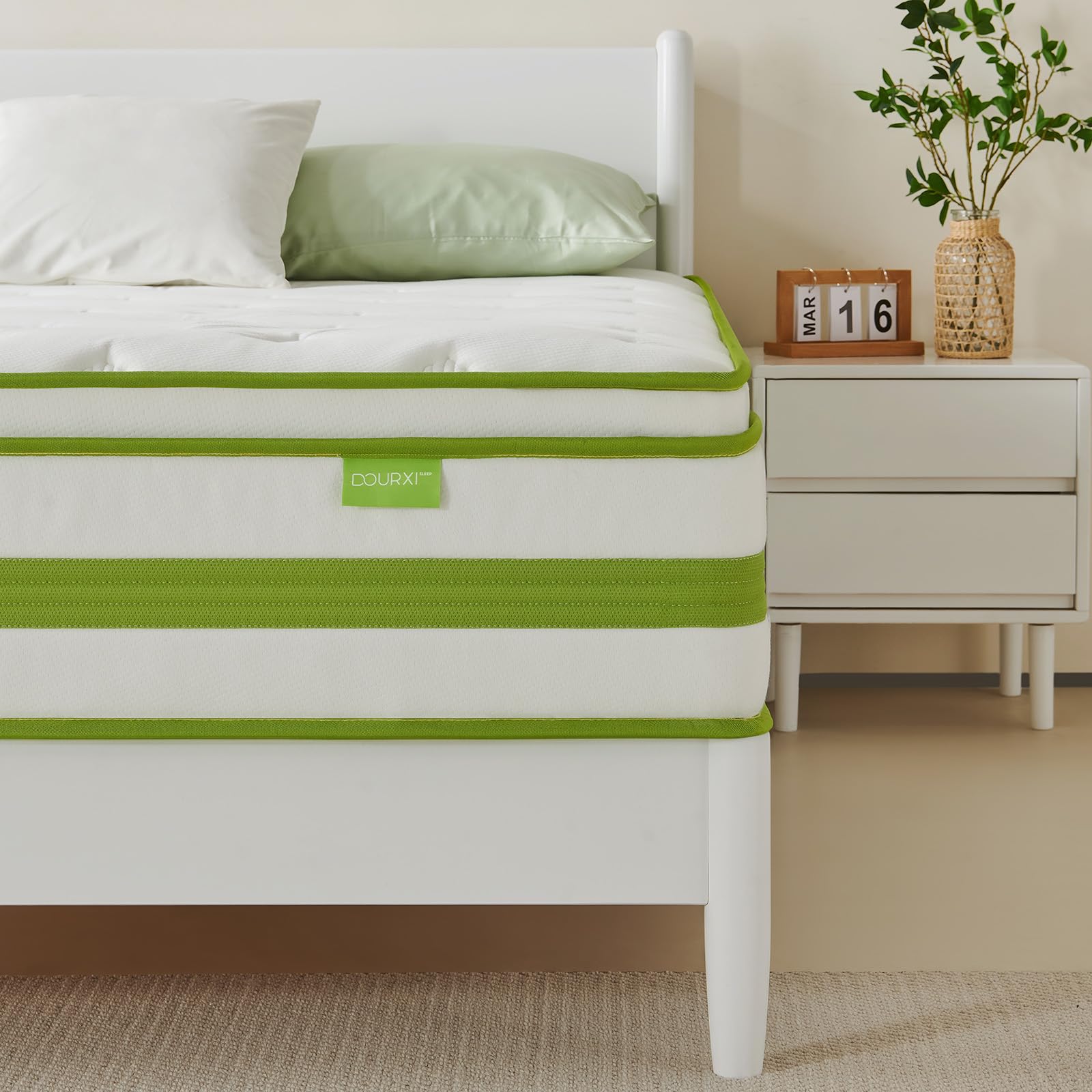 12 Inch Mattress King, Organic Cotton Fabric Cover, Gel Memory