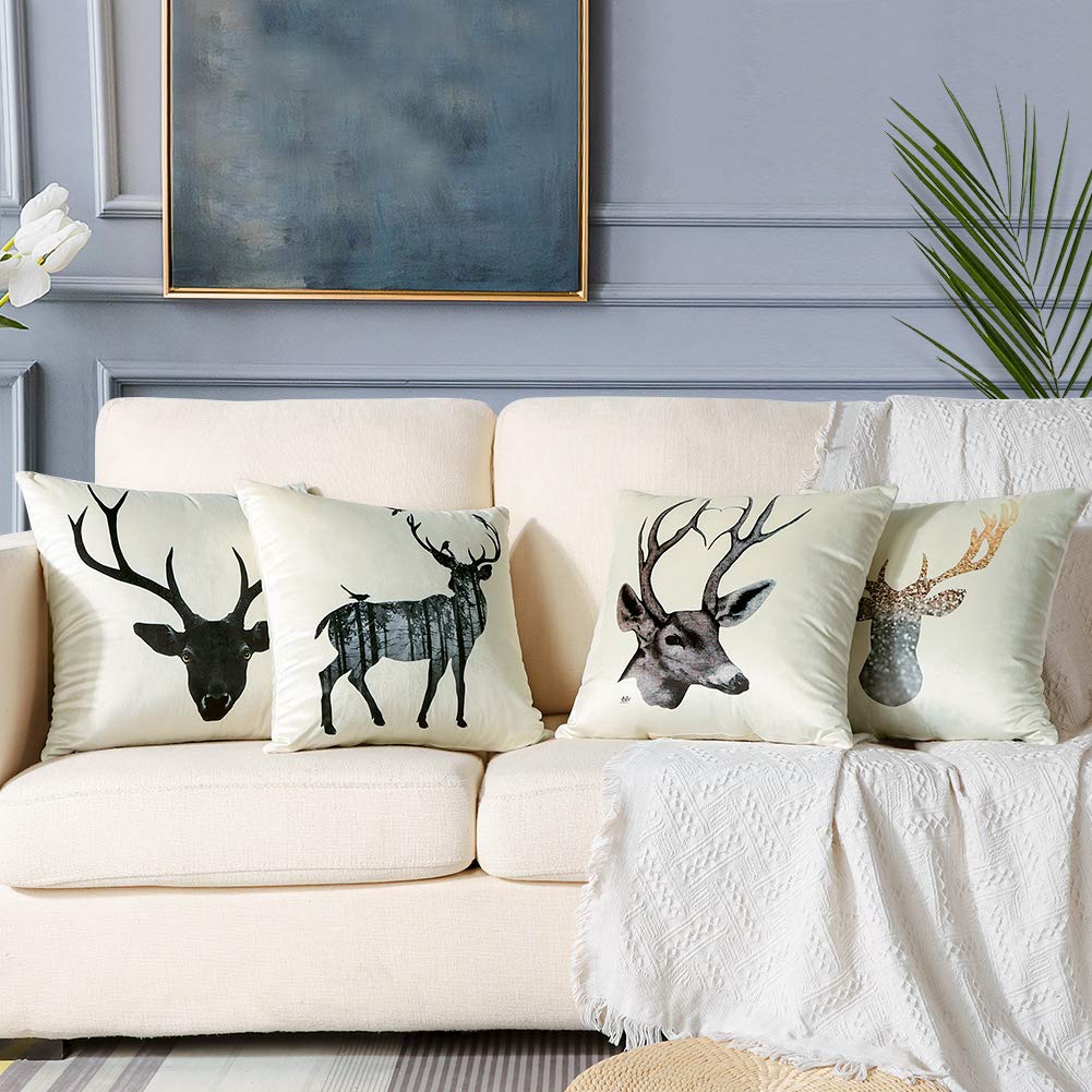 Velvet Elk & Deer Throw Pillow Covers – Pack of 4