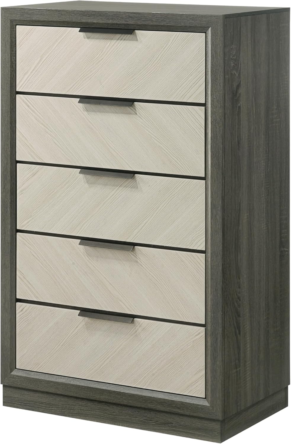 6-Piece King Size Bedroom Set with White and Grey Wood Finish - Farmhouse Style Bed