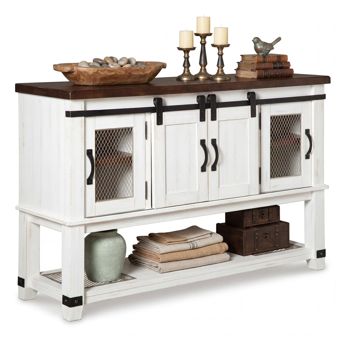 Farmhouse Buffet Cabinet with Mesh Door Storage
