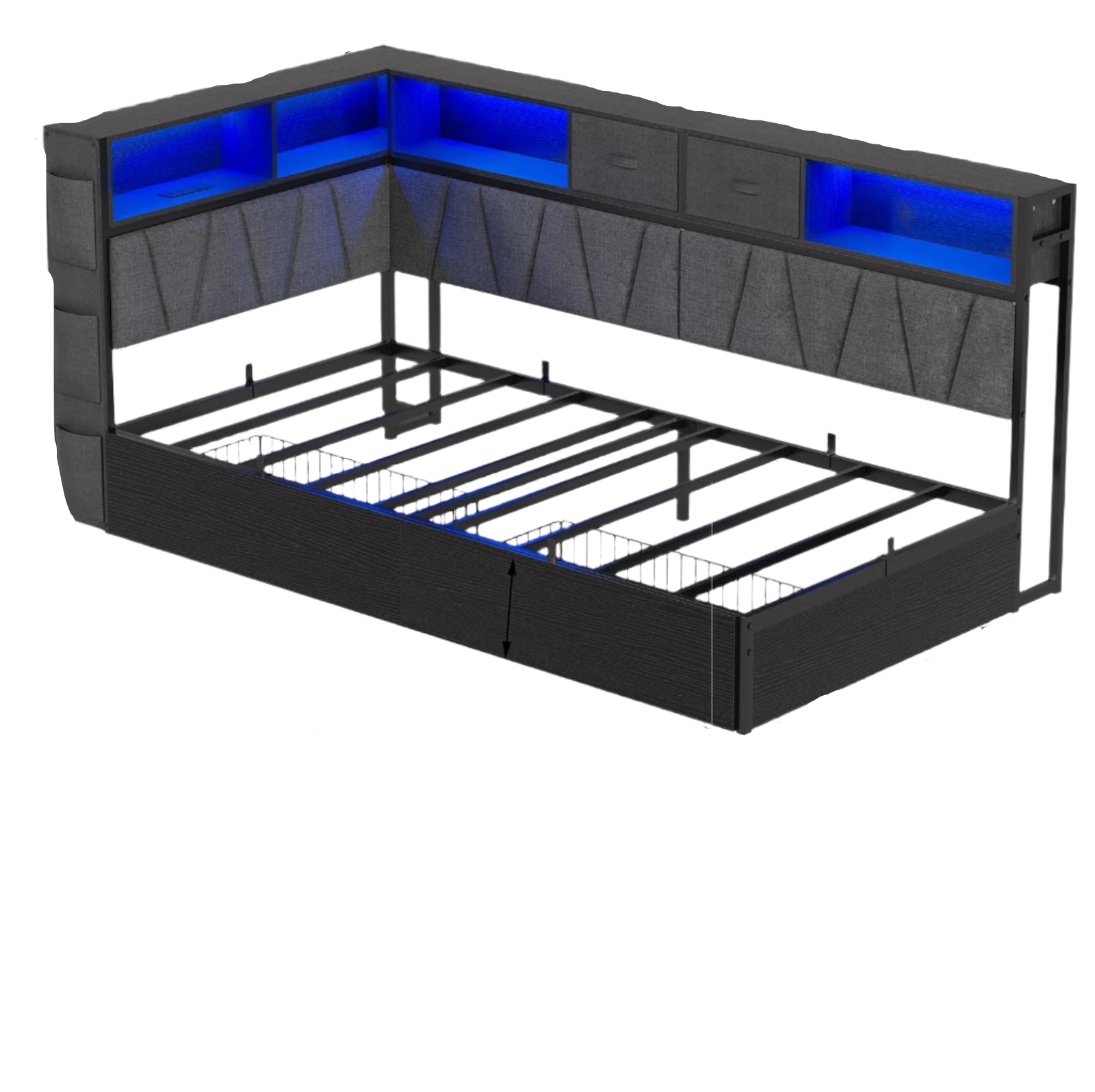 Bed Frame with Storage Bookcase, Kids Bed Unit with Charging Station