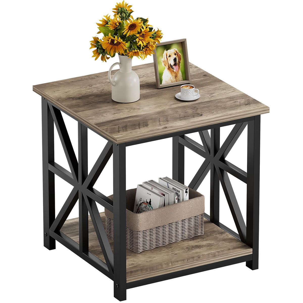 2-Tier Coffee & End Table with Storage Shelves