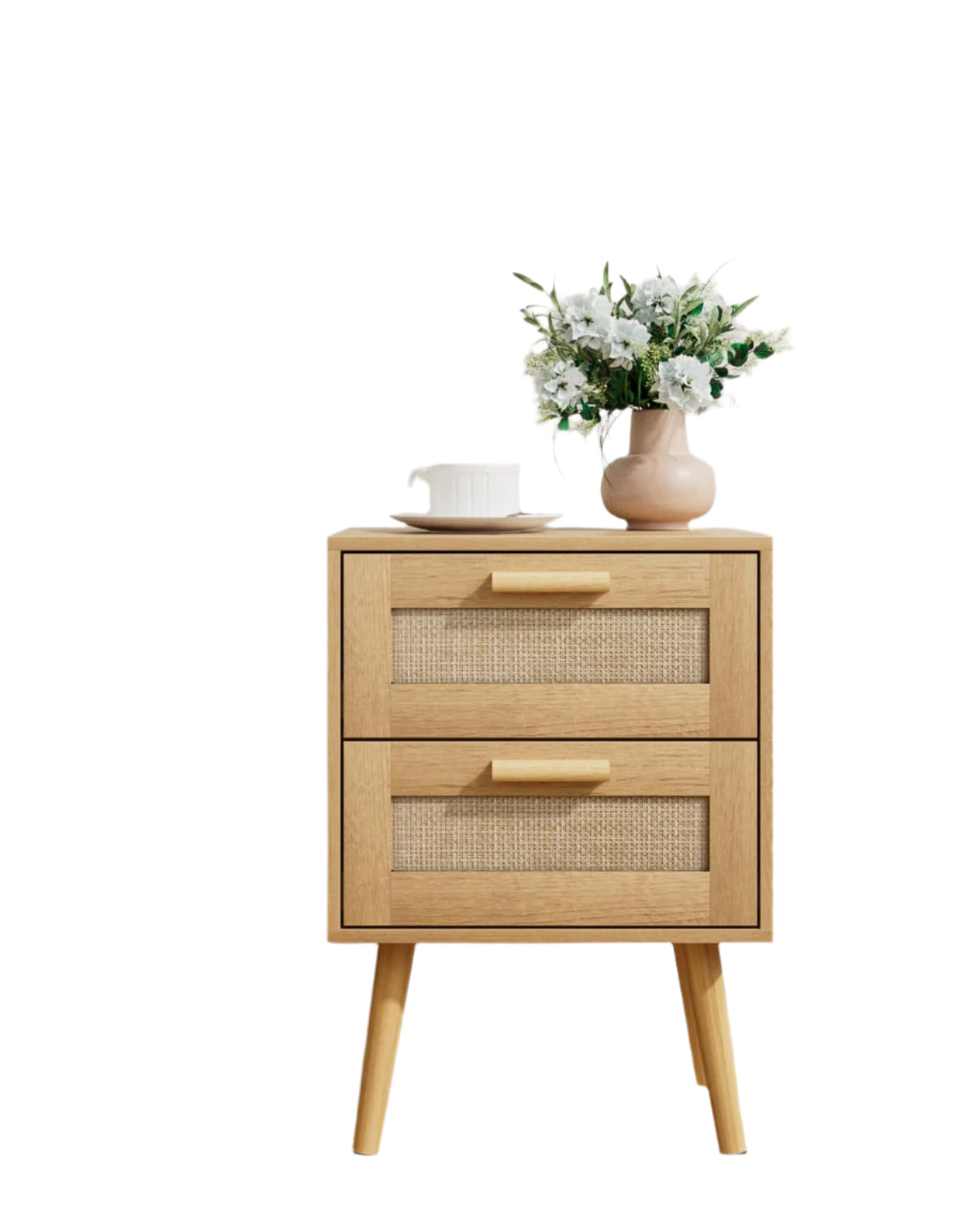 Rattan Night Stand,Modern nightstand Boho Bedside Table with 2 Drawer