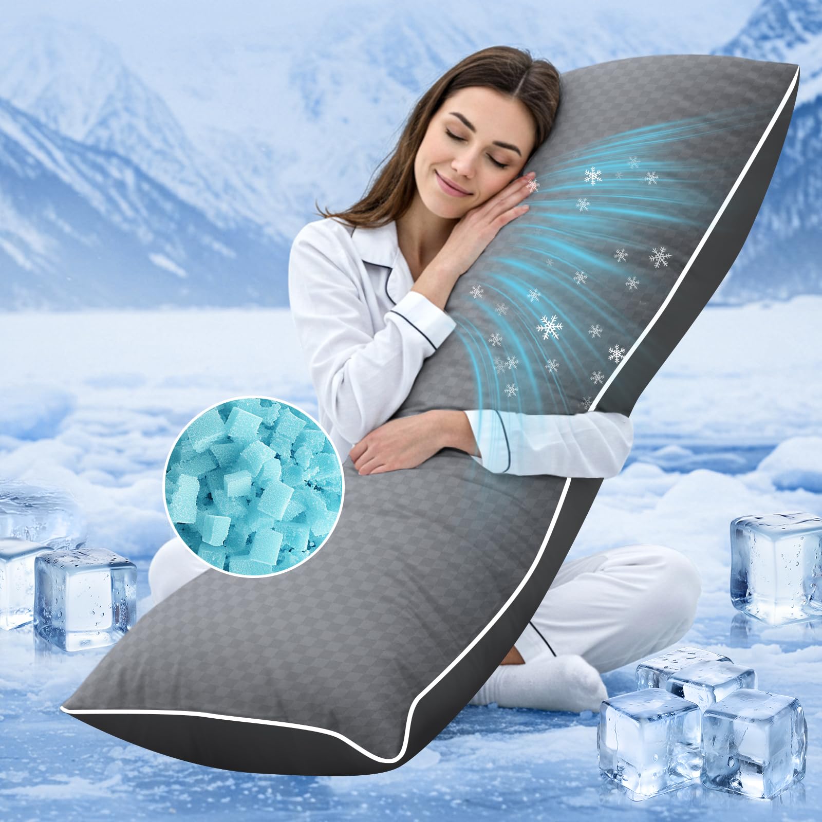 Cooling Body Pillow for Adults- Pillow Insert with Shredded Blue Memory Foam
