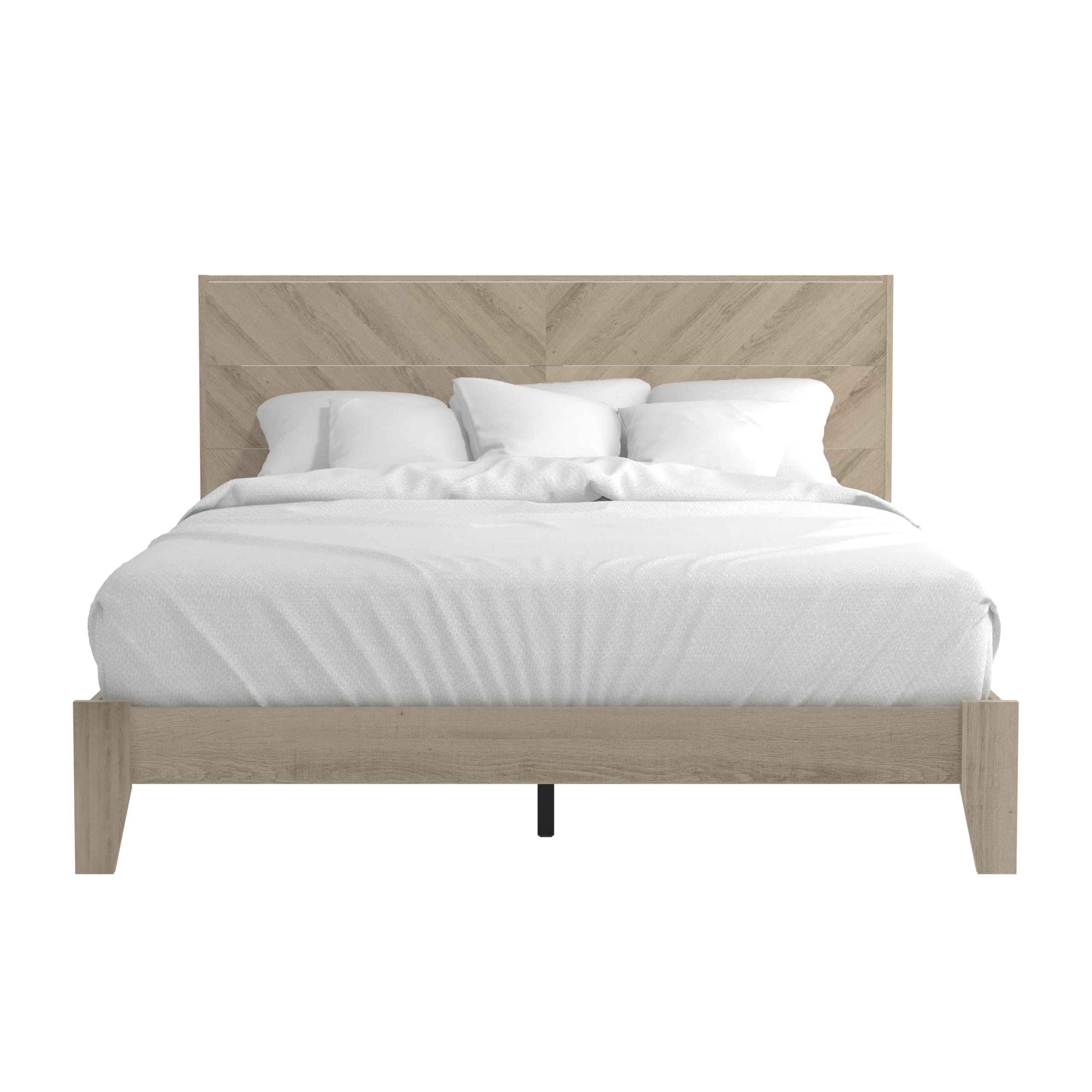 Galano Weiss Wood Platform Queen Bed Frame with Headboard, Fit 60'' x 80'' Mattress