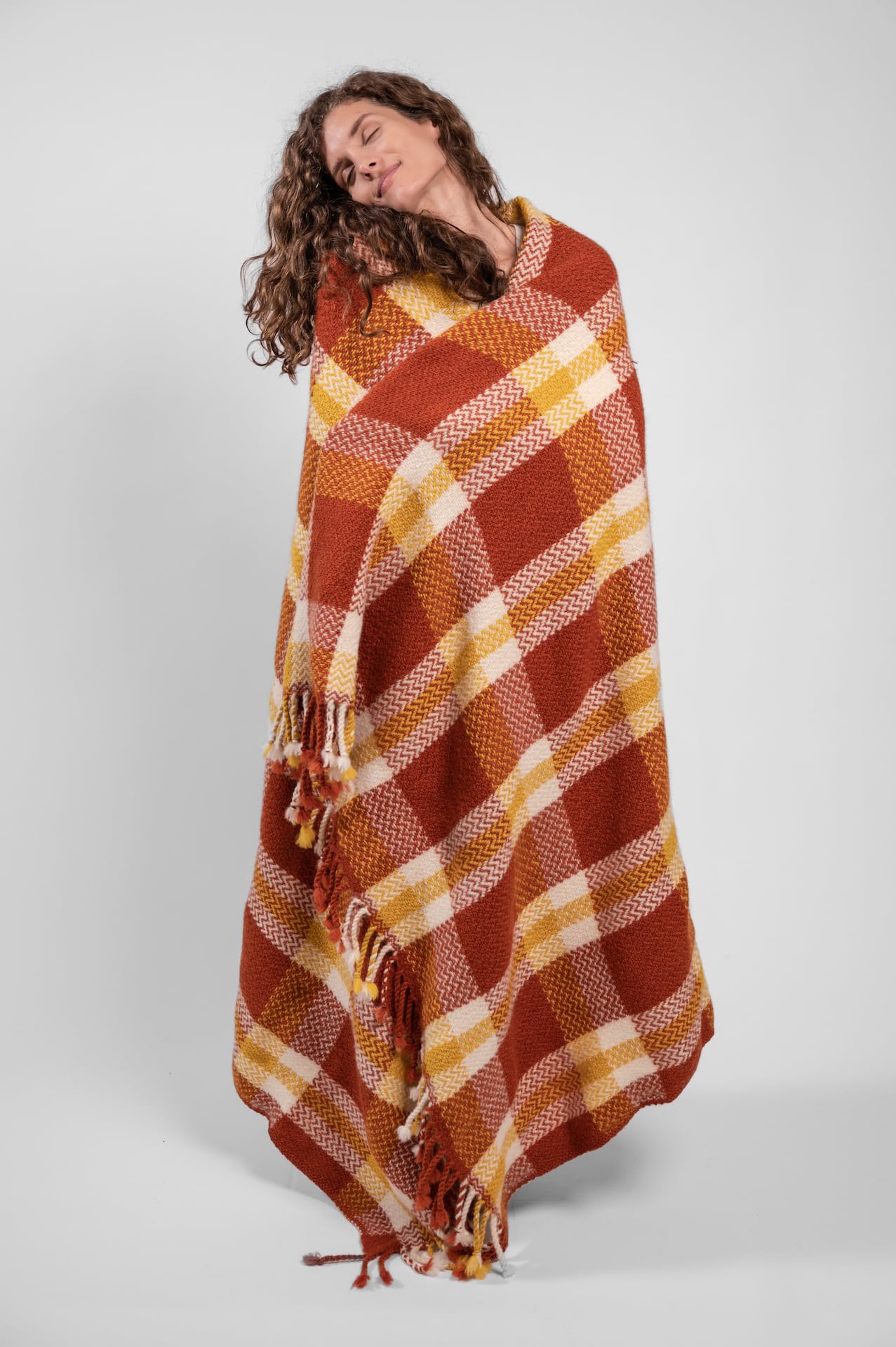 Plaid 100% Wool Blanket - Rust Orange 60 x 80 Inches