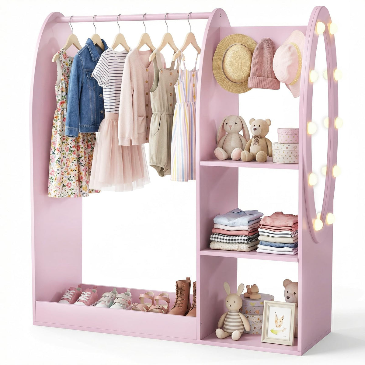 Kids Dress-Up Storage Closet with LED Mirror