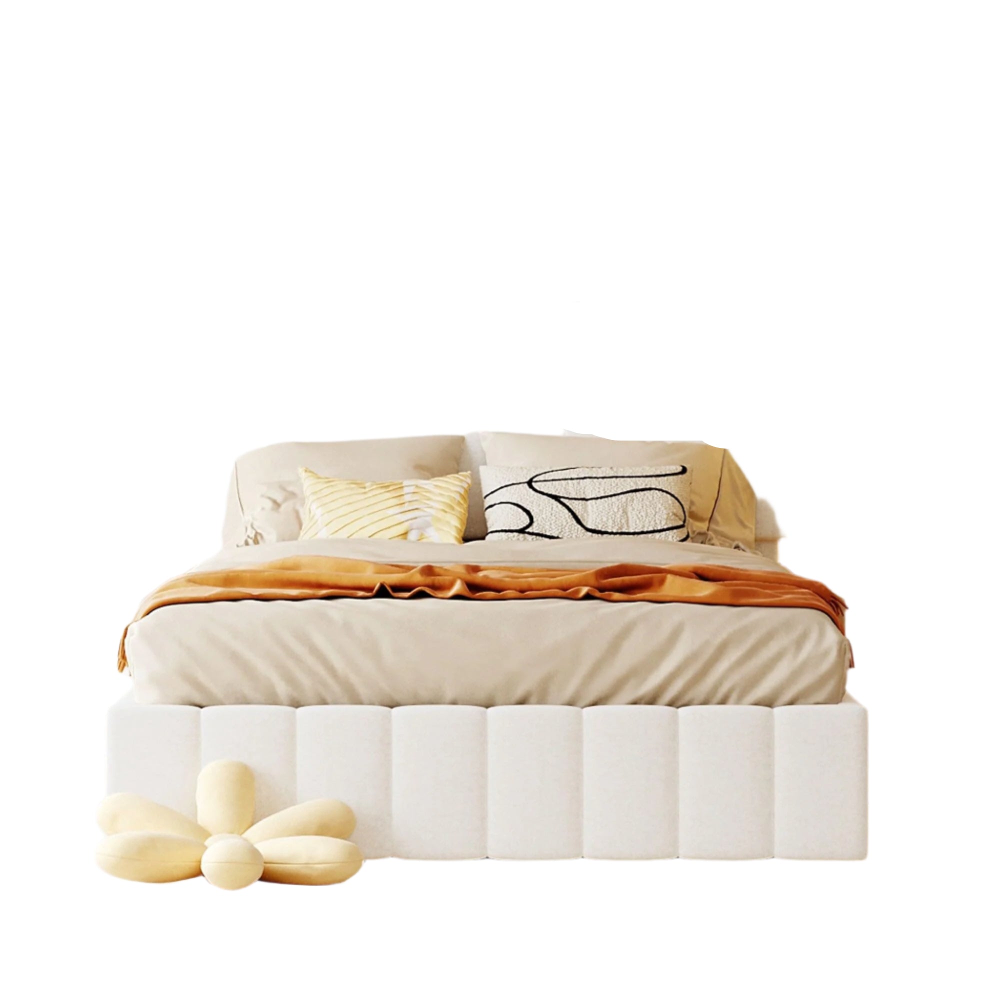 Linen Upholstered Platform Bed with a Hydraulic Storage System White - Full