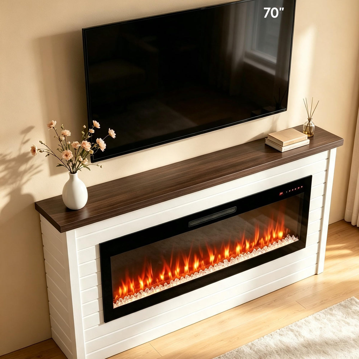 65" Shiplap Electric Fireplace Mantel with 50" Replaceable Insert & 16 Flame Colors
