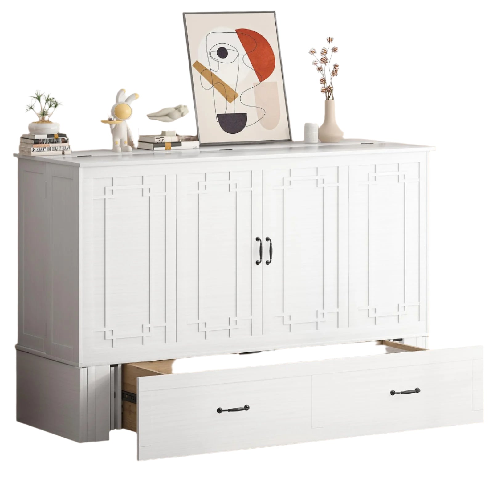 Murphy Bed Queen Size, Cabinet Beds with Mattress, Adult Guest Bed with 2
