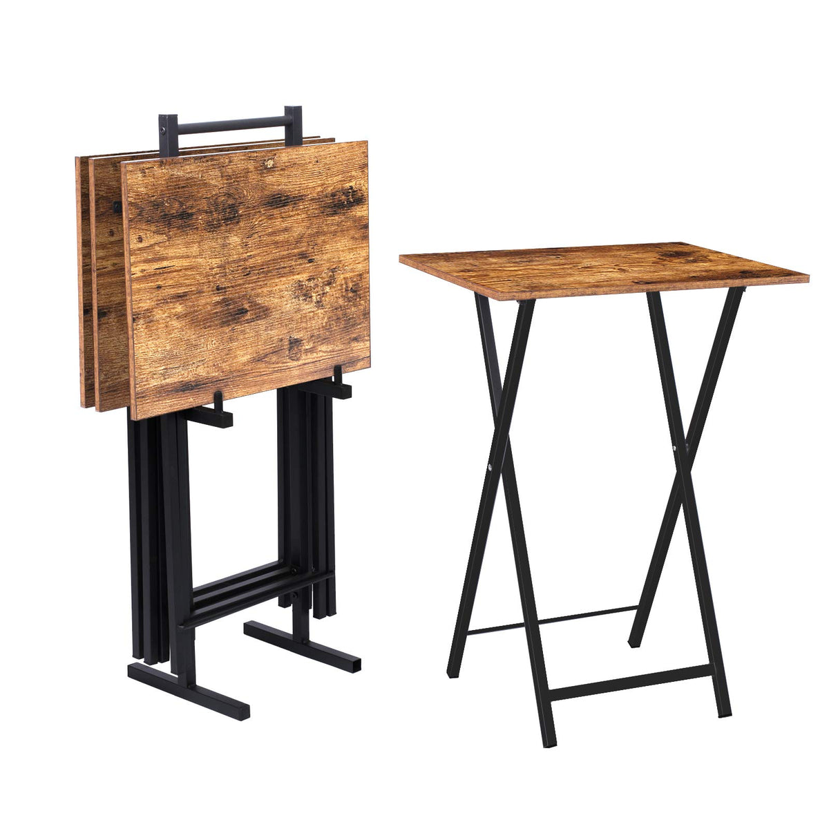 Folding TV Tray Tables Set of 4 with Storage Rack