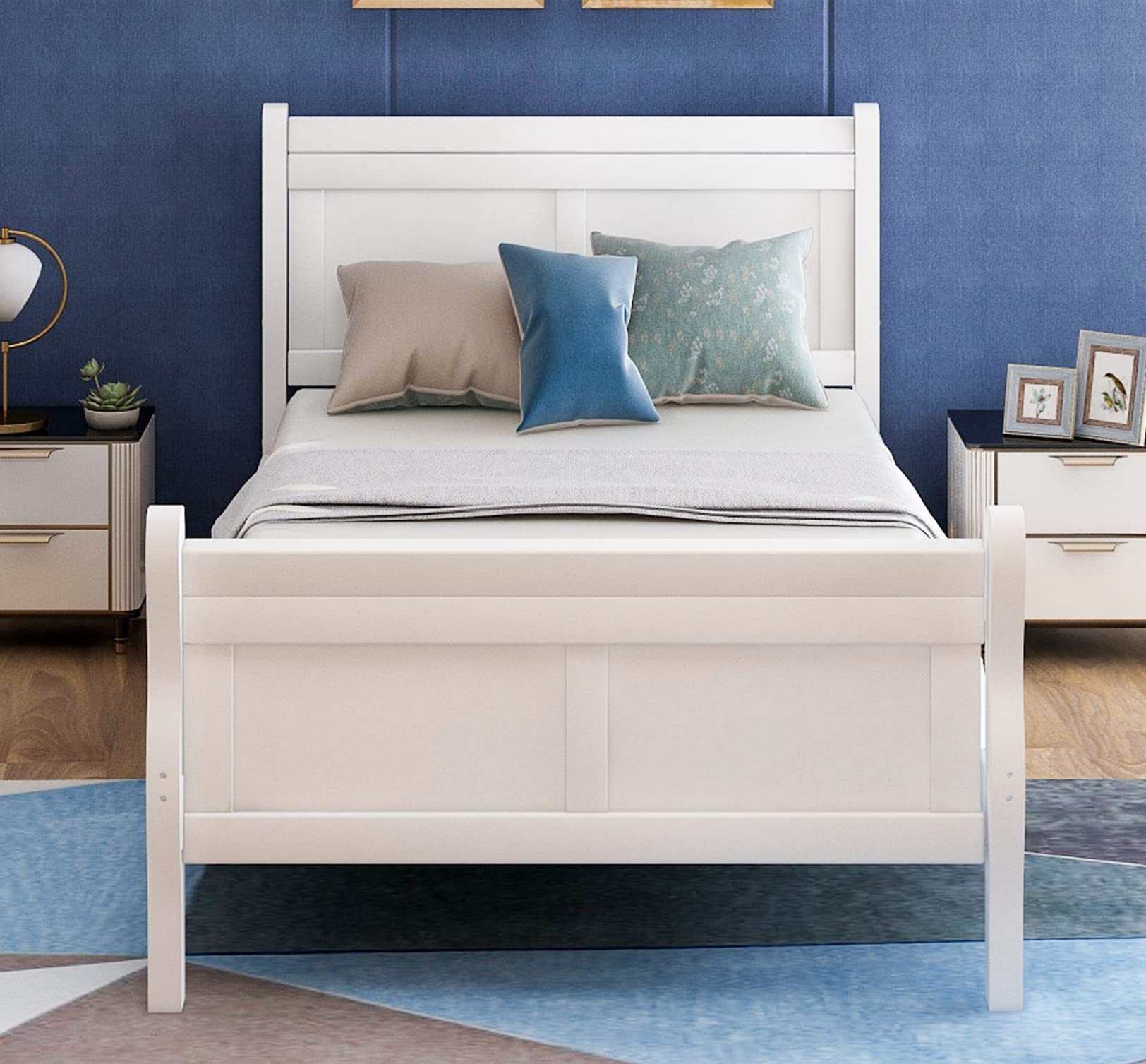 Wood Platform Bed Twin Bed Frame Mattress Foundation Sleigh Bed