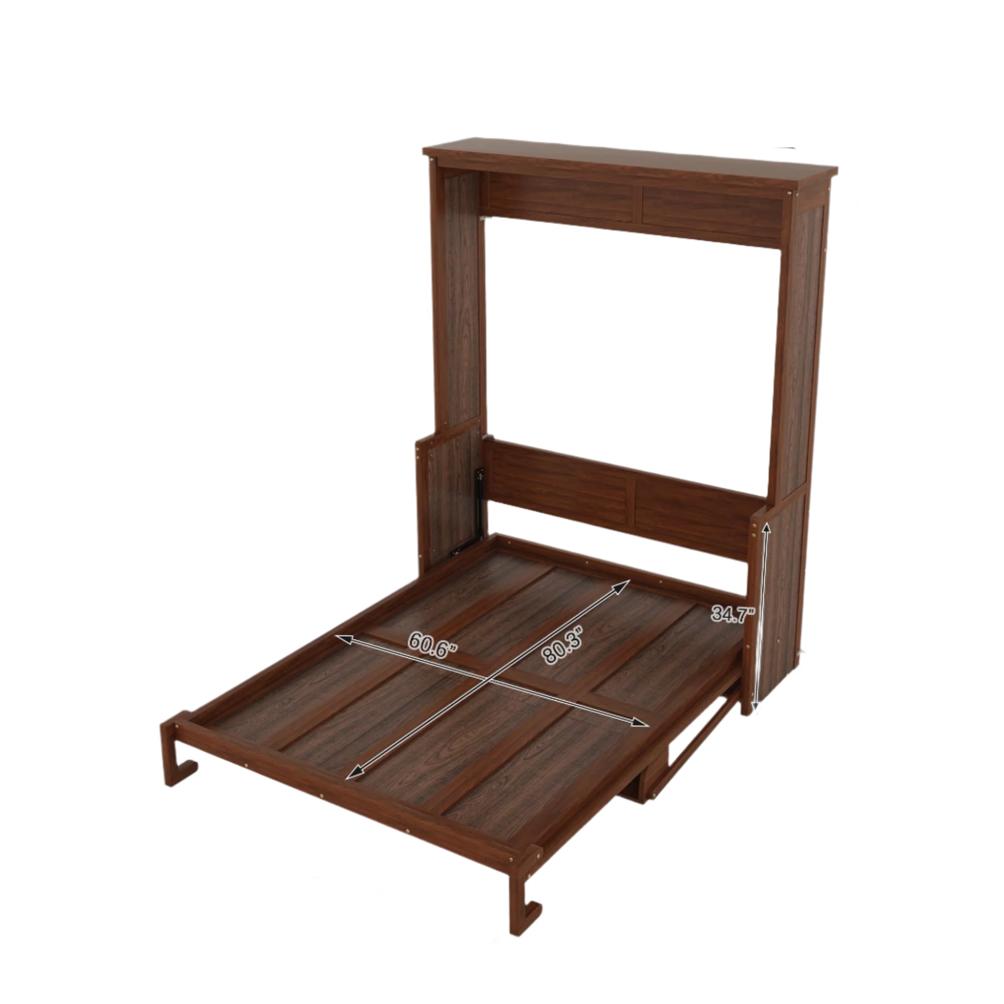 Queen Size Murphy Bed with Desk, Horizontal Wood Wall Bed Cabinet