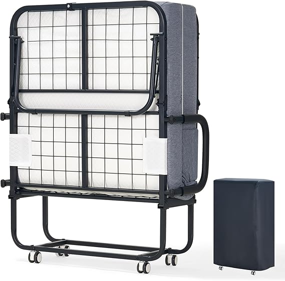 Folding Bed with Mattress,75"X38" Twin Size Bed Frame
