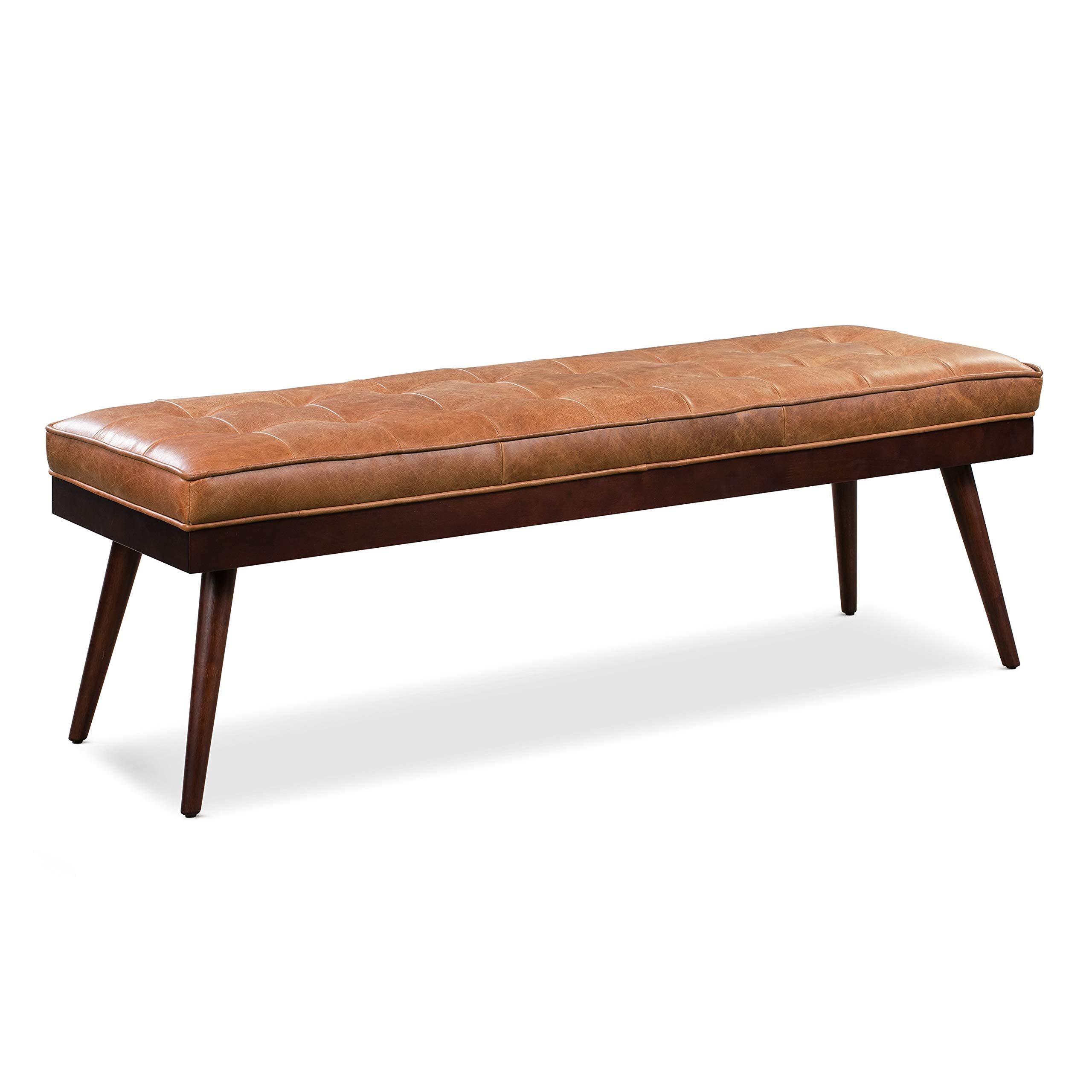 55" Tufted Leather Bed Bench for Bedroom End of Bed - Living Room Entry Way Bench