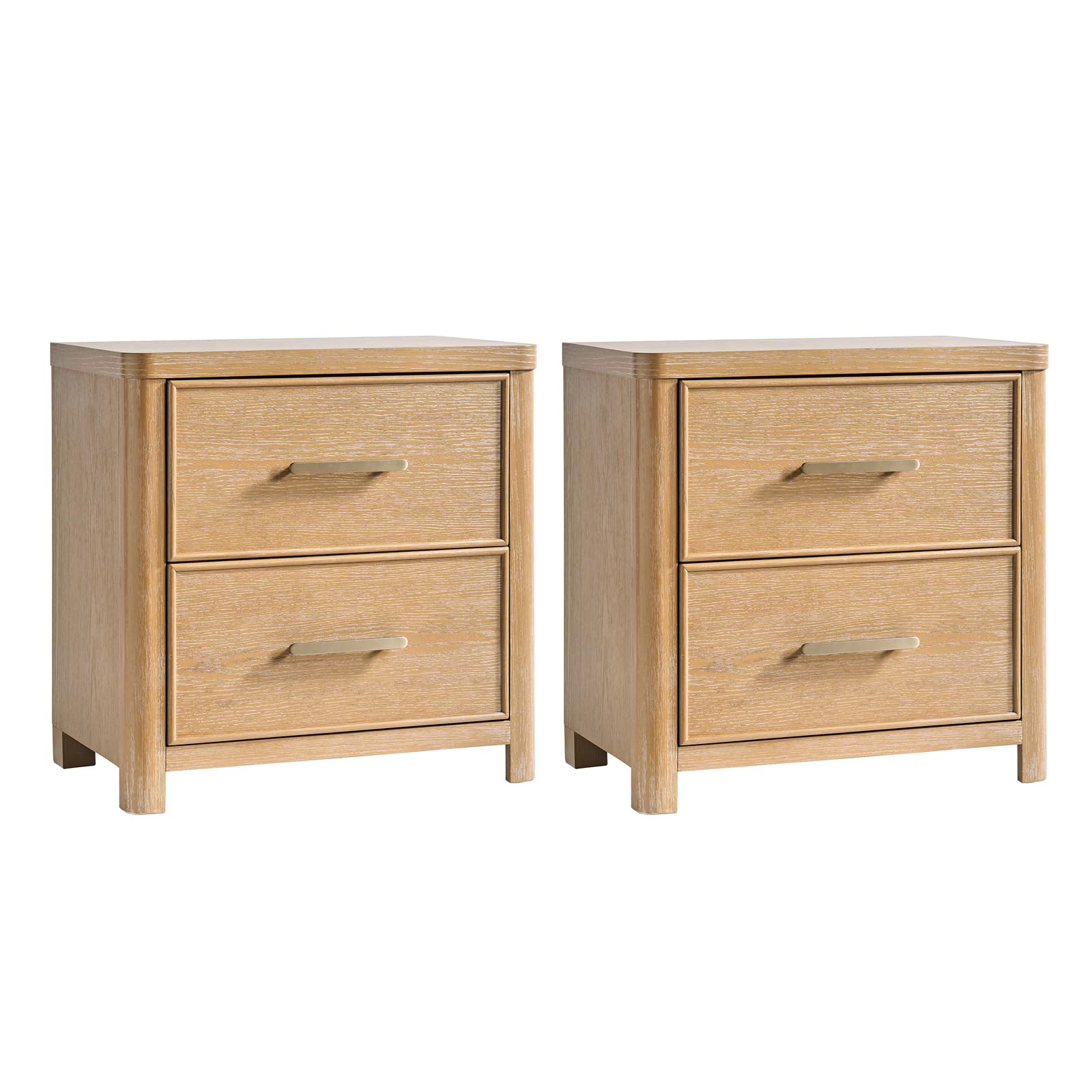Solid Wood Nightstands Set of 2, Large 2 Drawer Night Stands with Charging Station