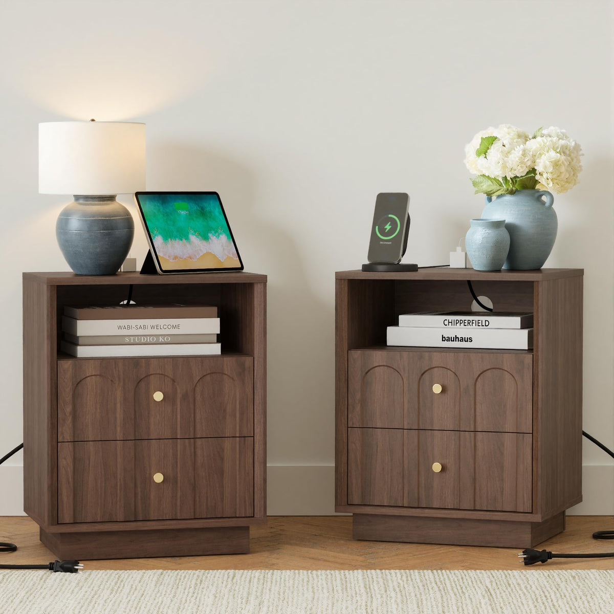 Mid-Century Nightstand with Charging Station